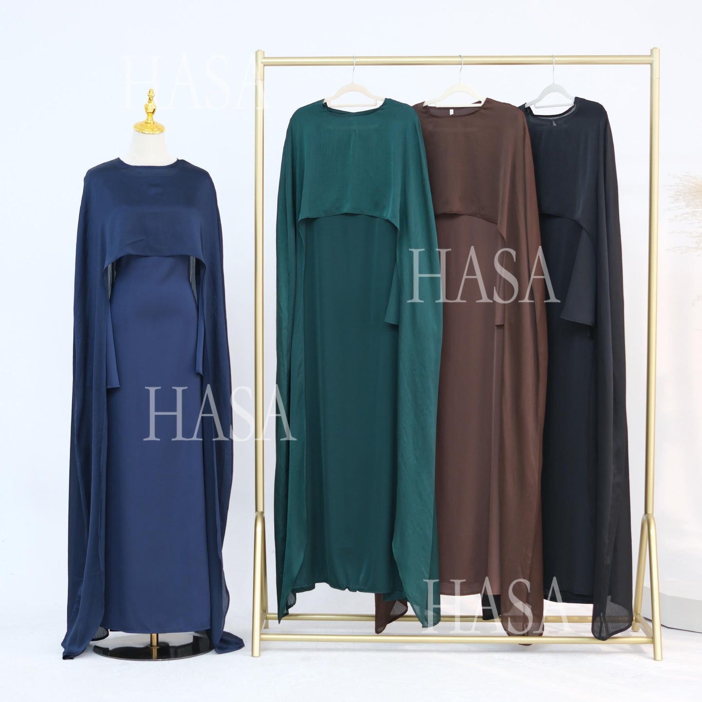 HS5870 Elegant drape two-piece robe dress-Light luxury street style abaya girl