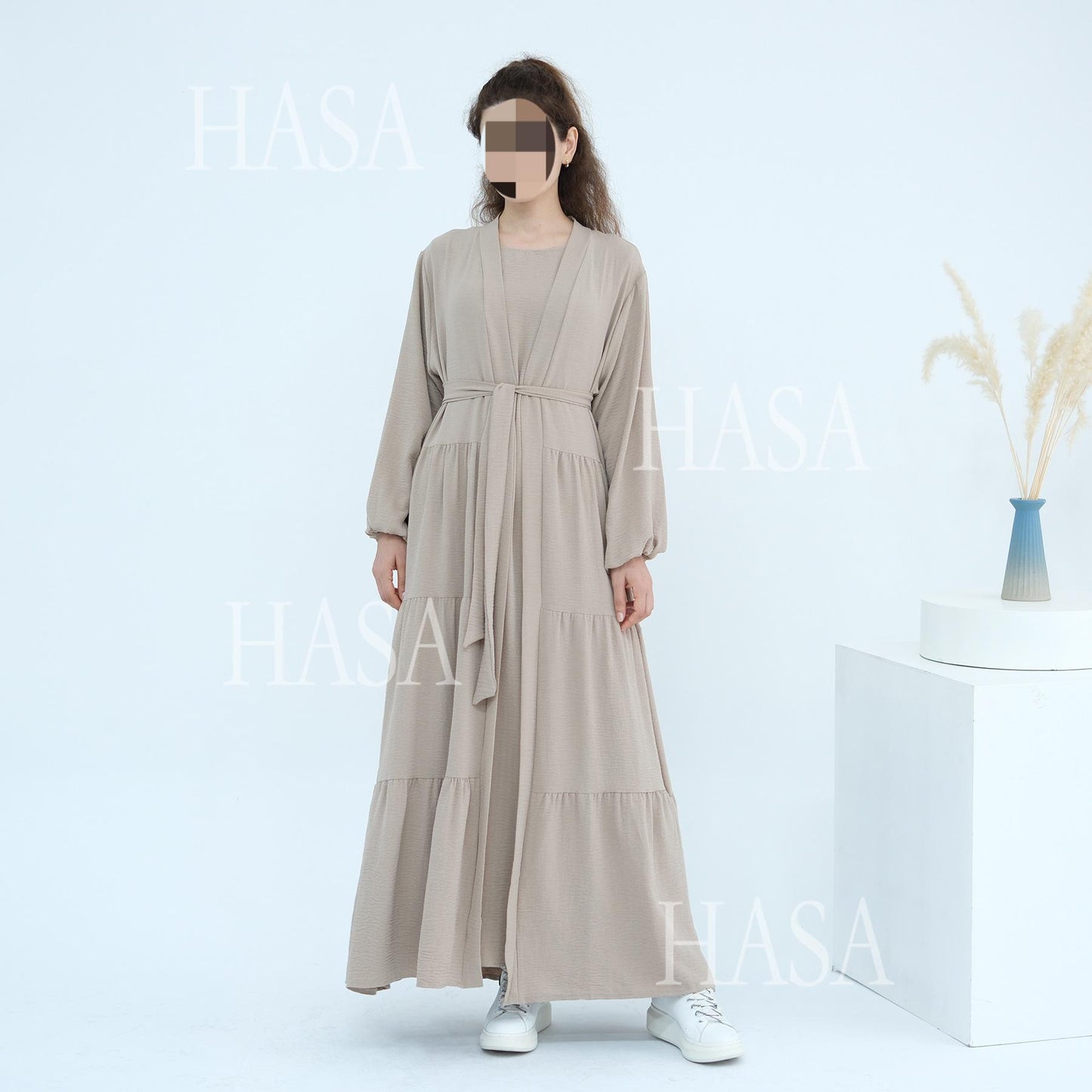 HS6559  Solid Color Loose Robe Dress Two-piece Set
