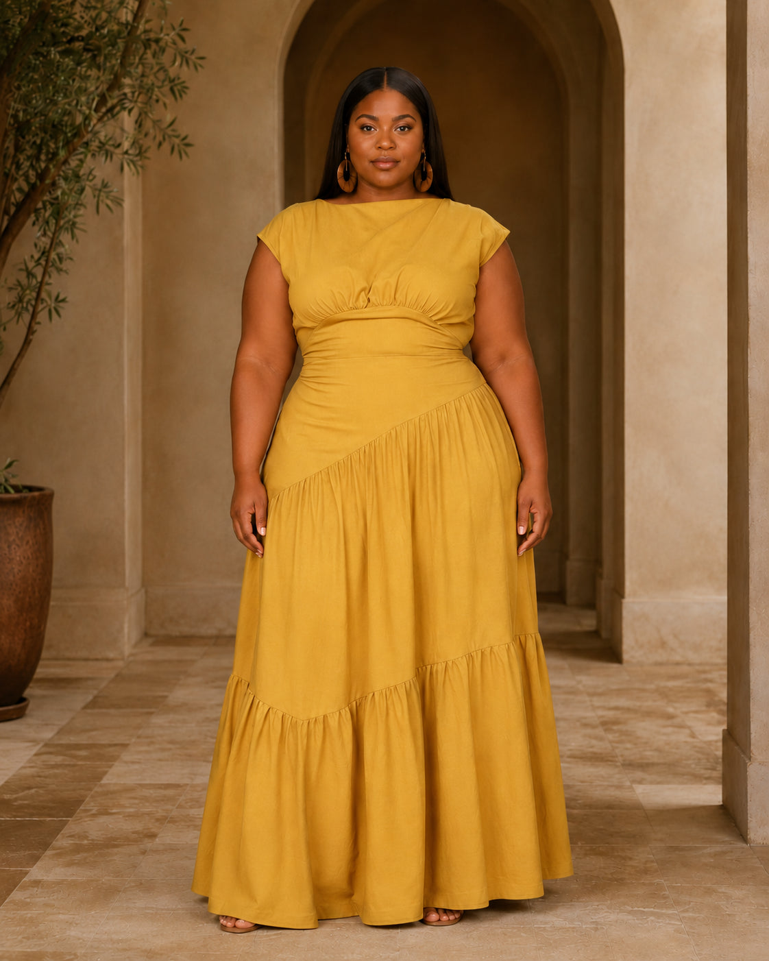 HS1641 Women's Sleeveless Pleated Loose Fit Maxi Dress