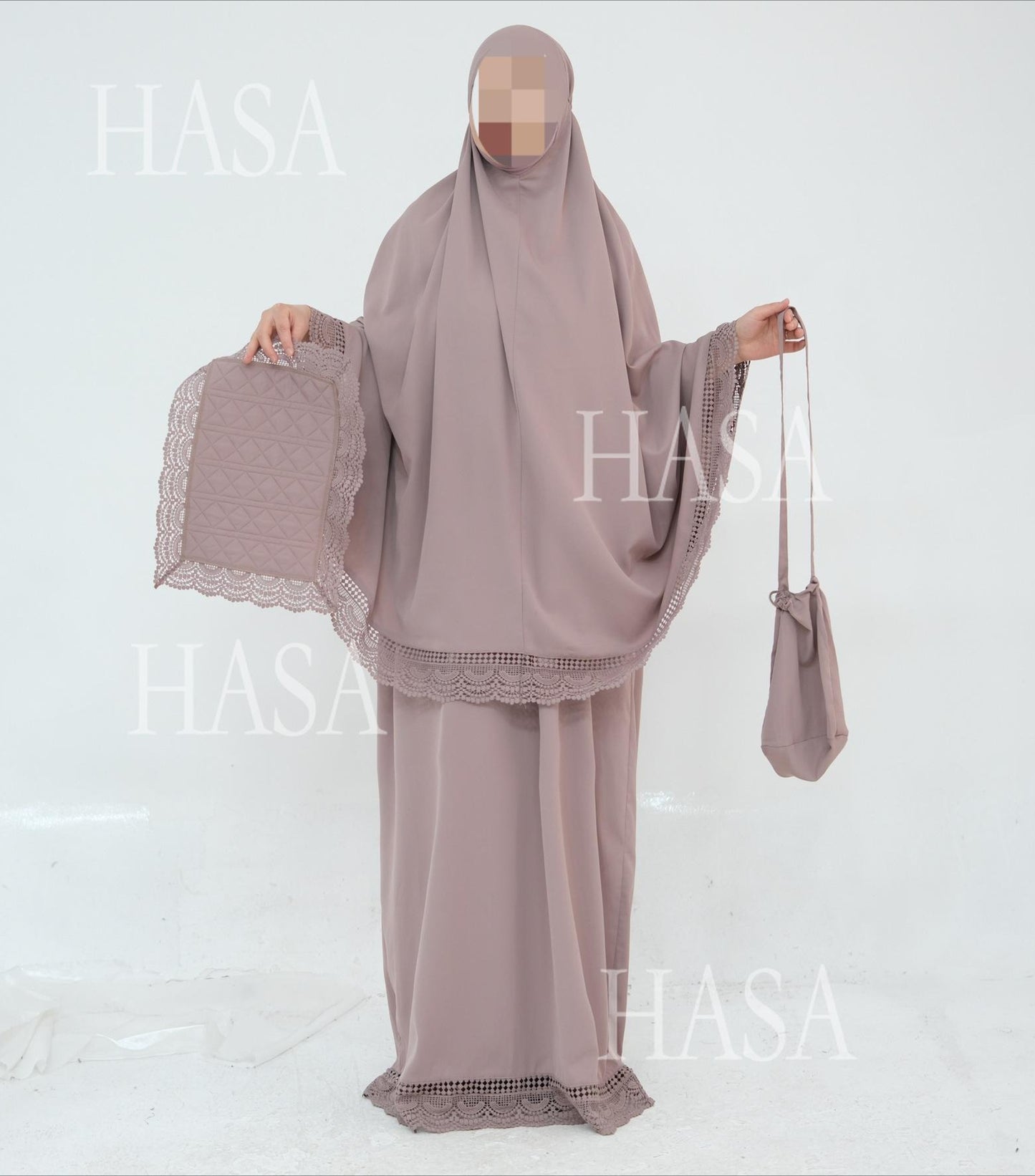 HS6615 Lace Prayer 4-Piece Set (Includes Prayer Mat and Storage Bag)