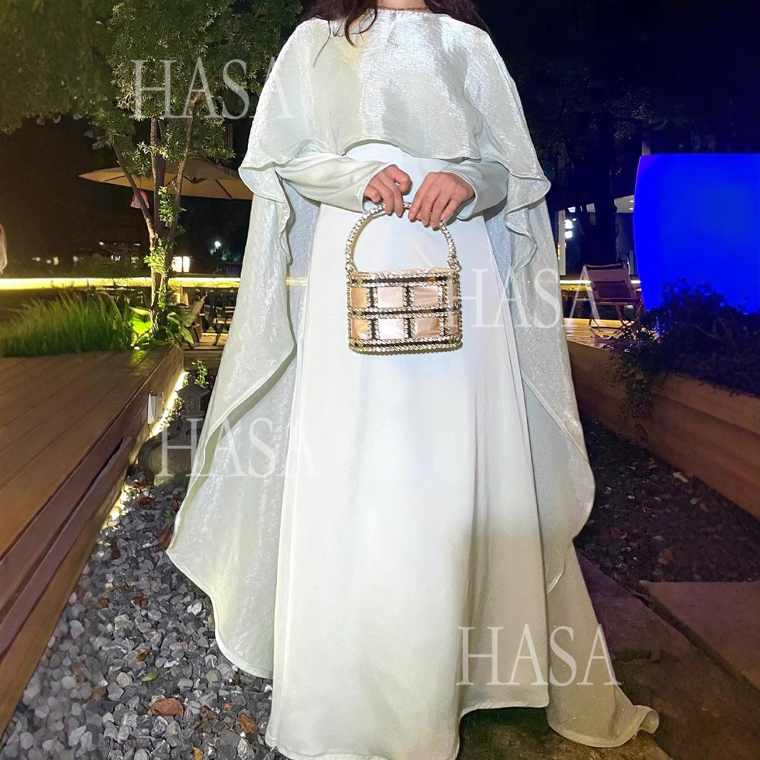 HS6477 Shiny robe two-piece set with rhinestone shawl decoration