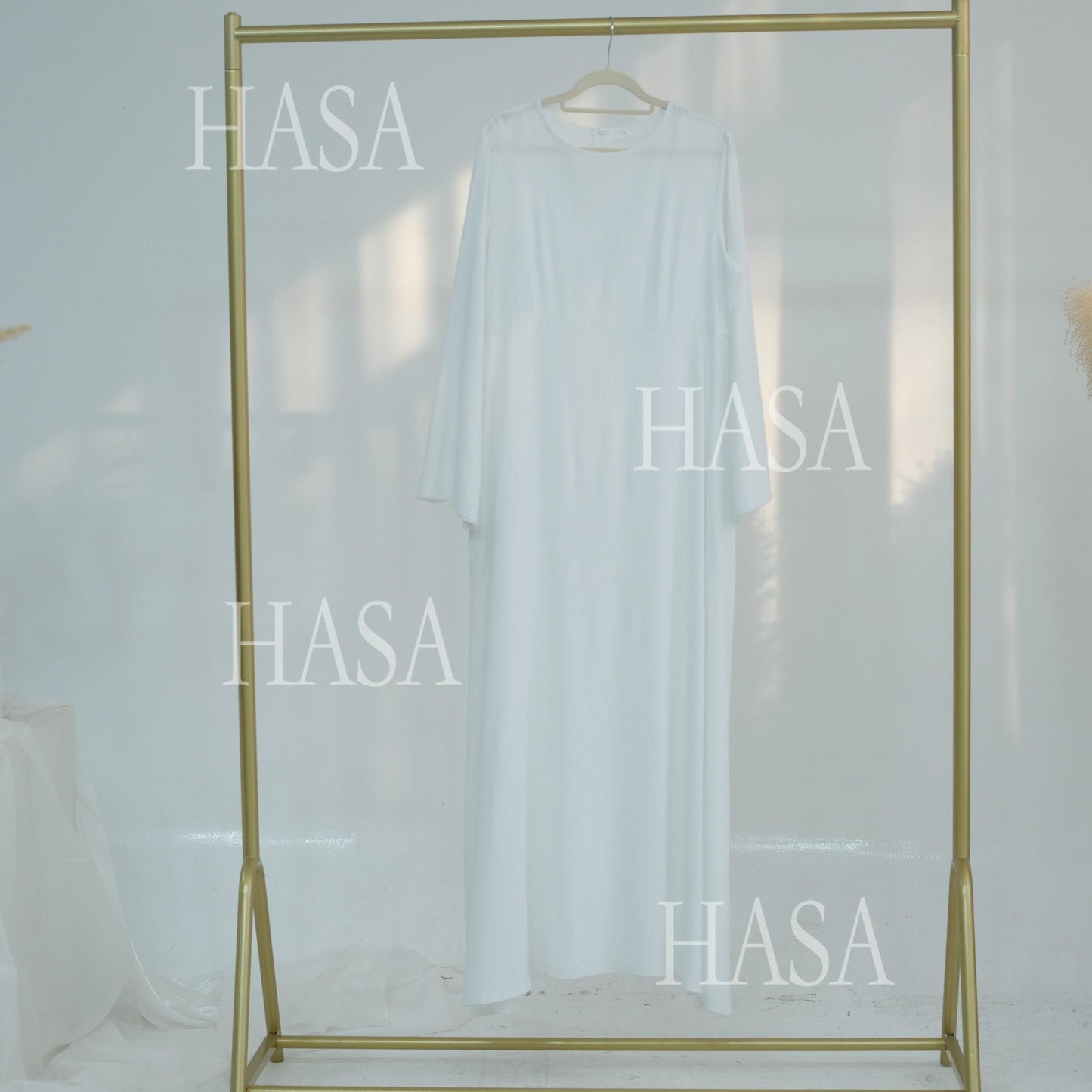HS6494 Simple Solid Color Linen Bamboo Dress | Lace-Up Design
