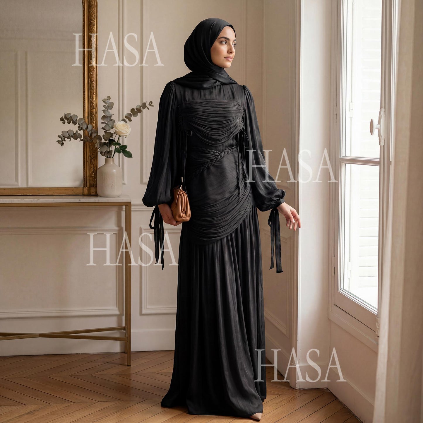 HASA HS6803 Chic Ruched Maxi Dress with Elegant Flow