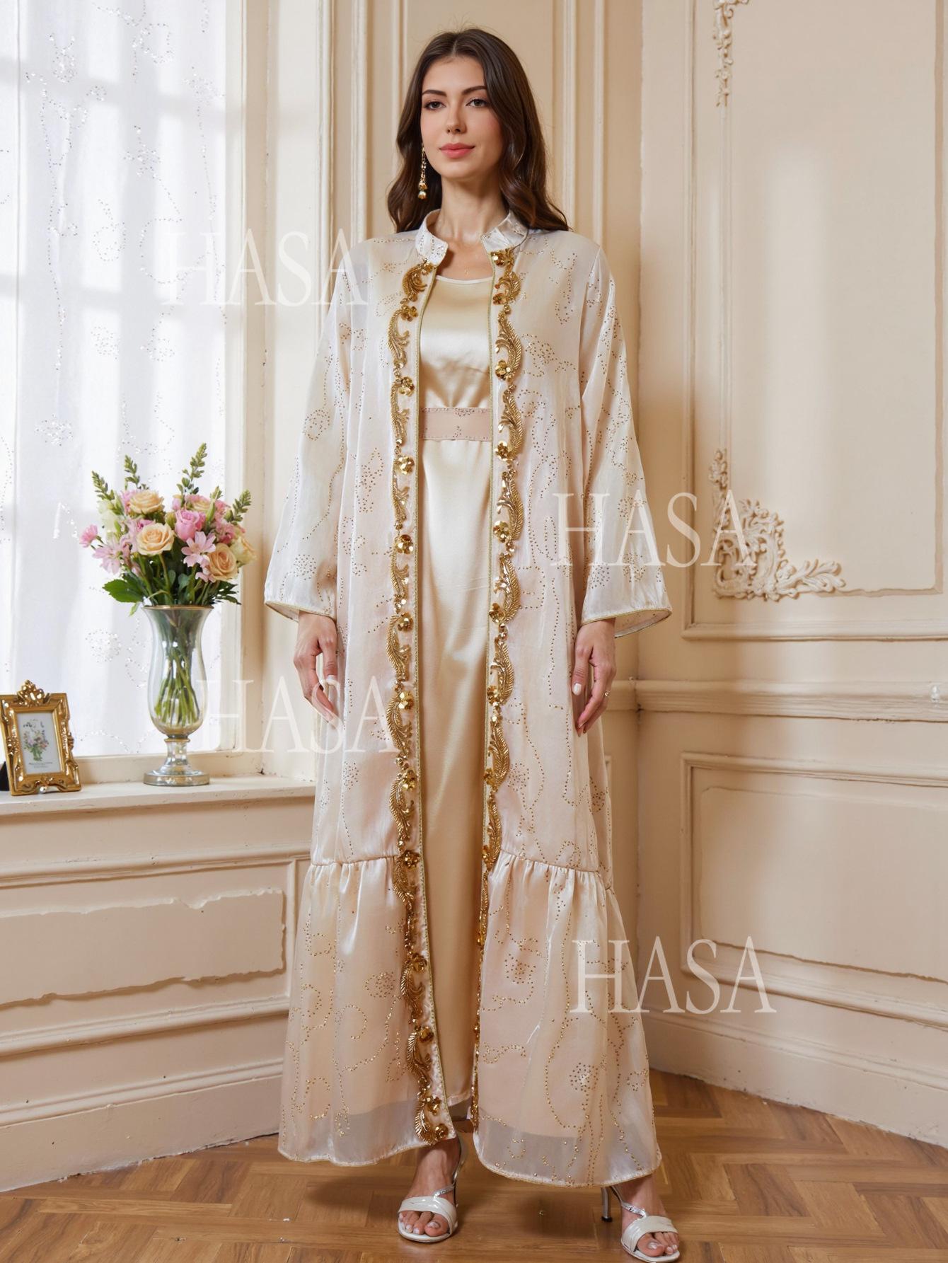 HASA HS6758 Elegant Gold Trim Flowing Maxi Outfit