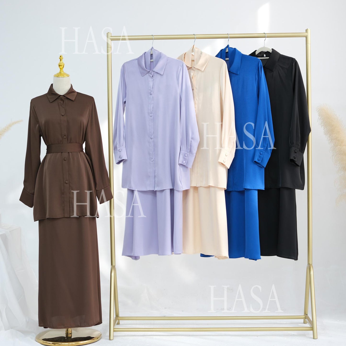 HS5874 Gentle Lace-up Two-piece Suit, Simple Texture, First Choice for Daily Wear abaya girl