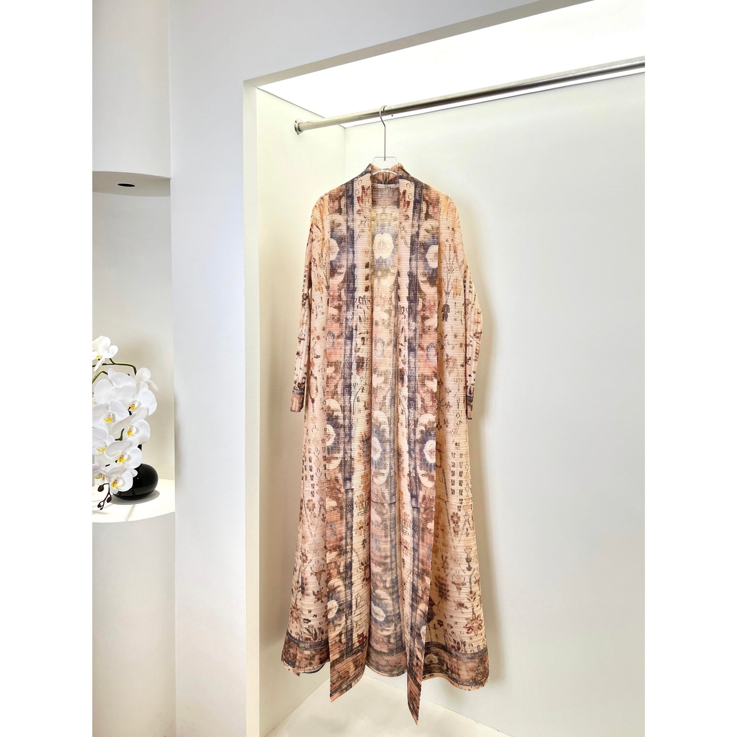 HS6728 Vintage Blush  Pink & Beige Printed Abaya with Artistic Motifs