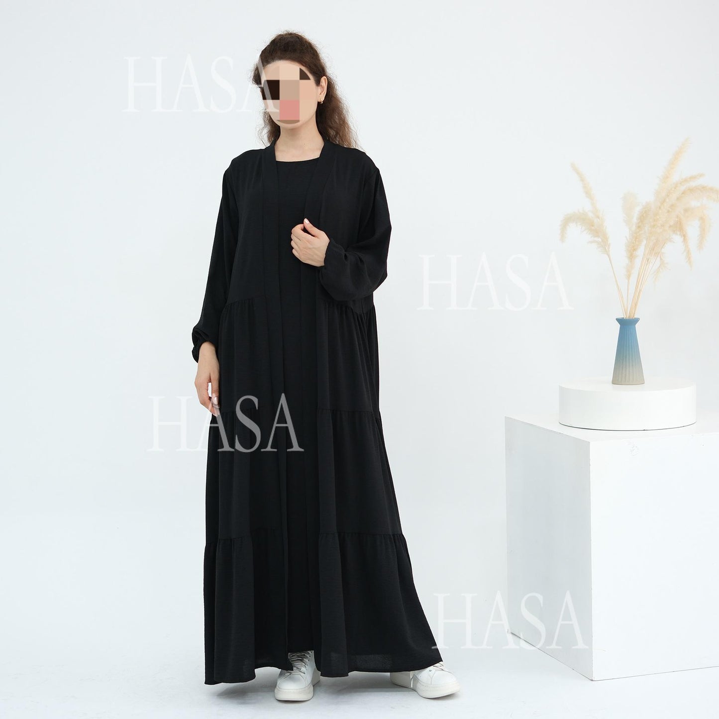 HS6559  Solid Color Loose Robe Dress Two-piece Set
