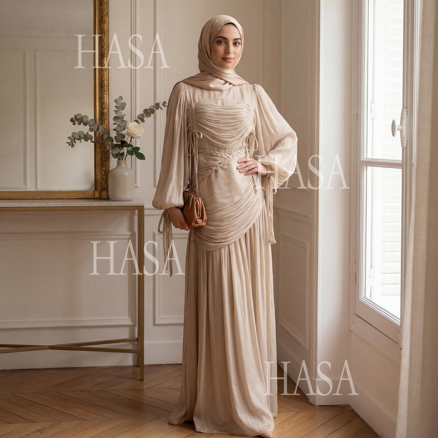 HASA HS6803 Chic Ruched Maxi Dress with Elegant Flow