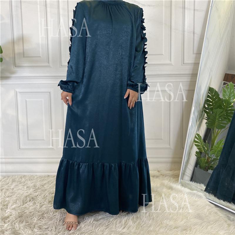 HS6591 Solid Color Turtleneck Long Sleeve Dress with Pleated Waistband