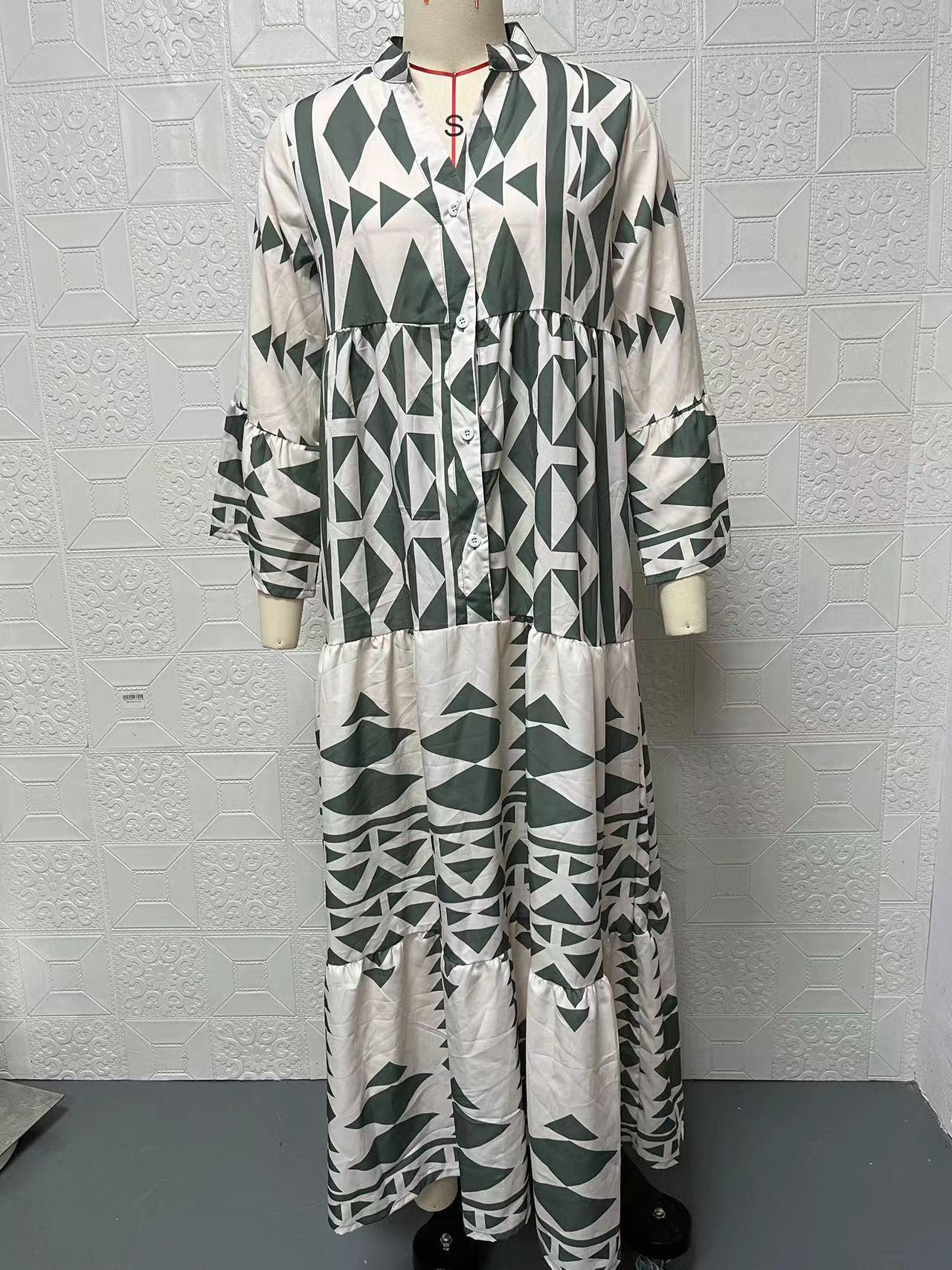 HS0469 Ladies Elegant Printed Shirt Skirt Bohemian Dress