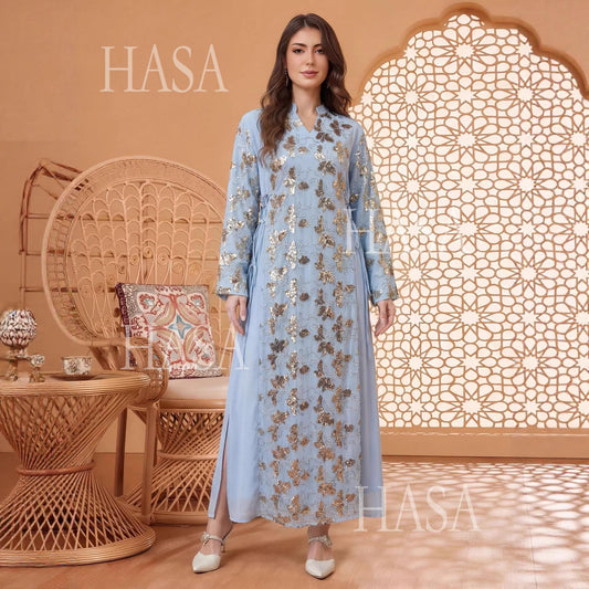 HASA HS6762 Elegant Waist Tie Occasion Abaya