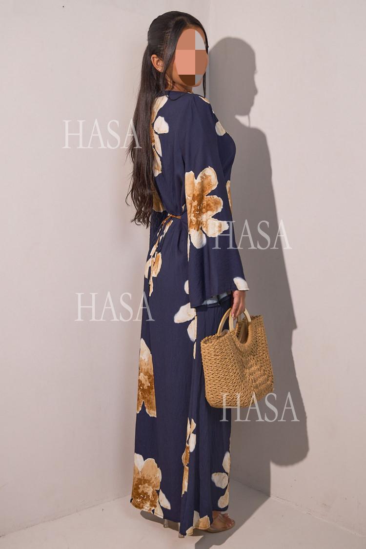 HS6503 Long-sleeved Waist-length Printed Dress (one Piece)
