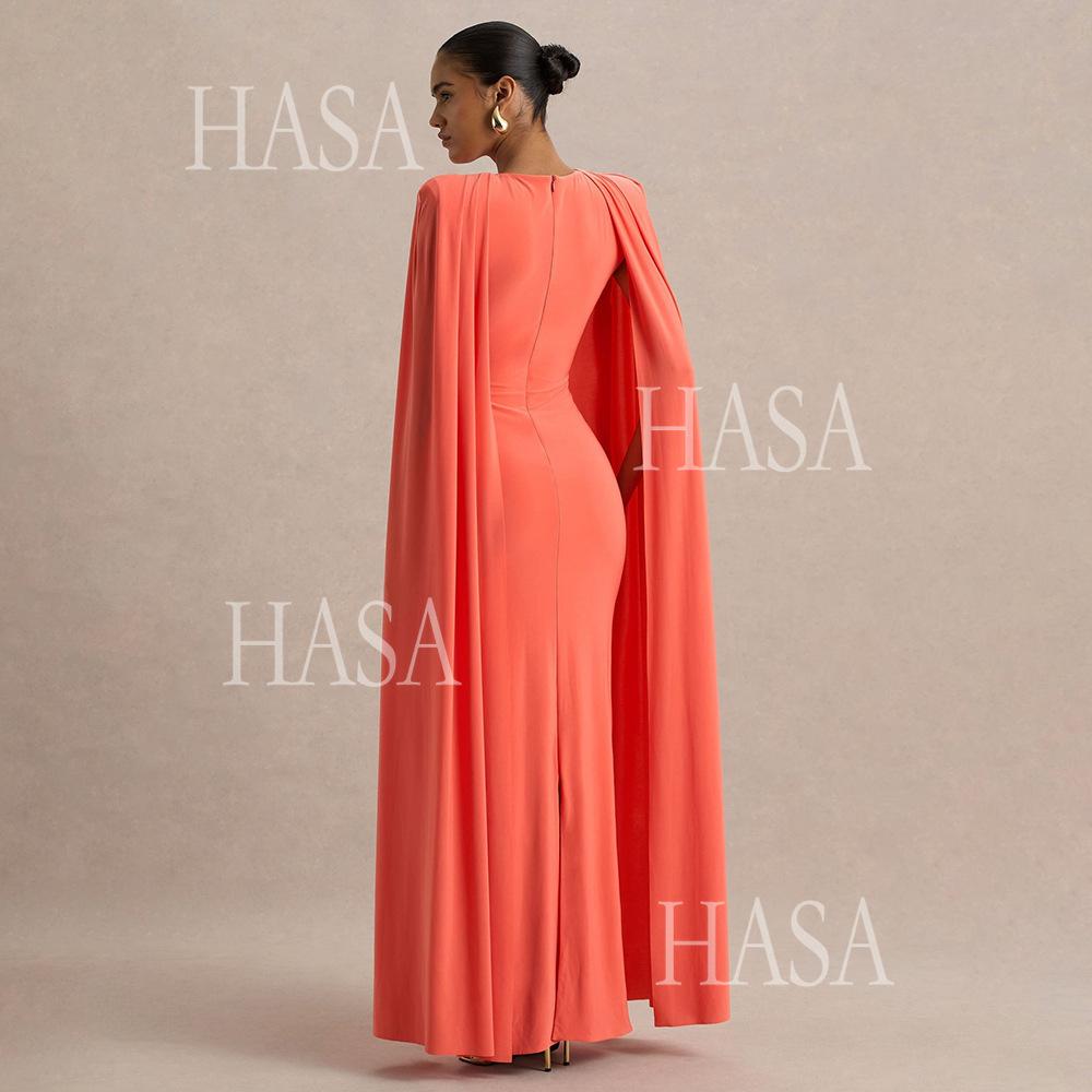 HASA HS6774 Luxury Long Sleeve Cape Style Bodycon Dress