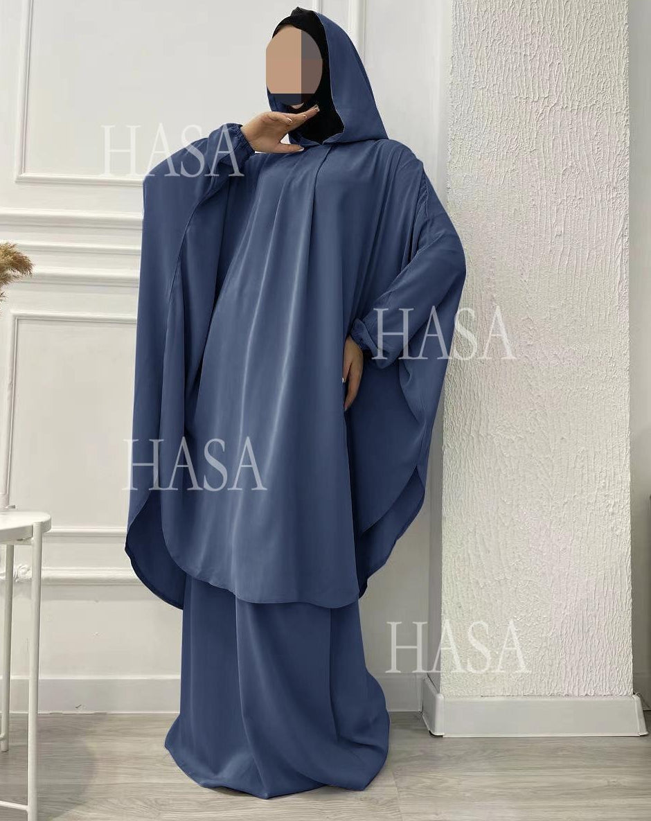 HS6583 Solid Color Long Robe Dress with Wide Swing Design