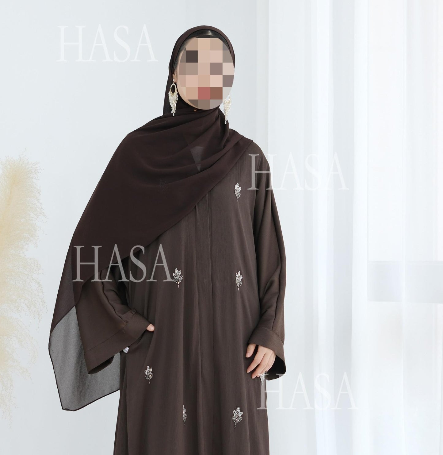 HS6624 Abaya Cardigan with Beaded Lace-up