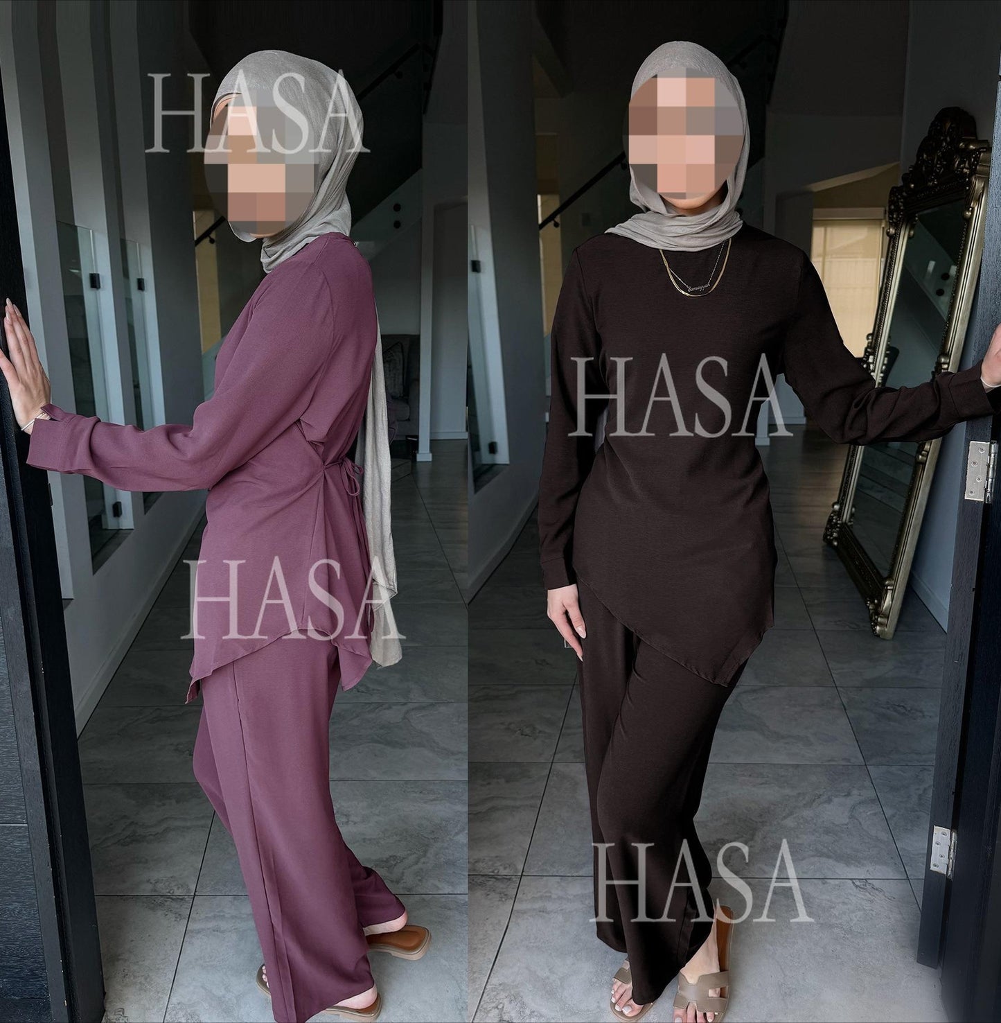 HS6614 Simple solid color two-piece casual suit (excluding headscarf)