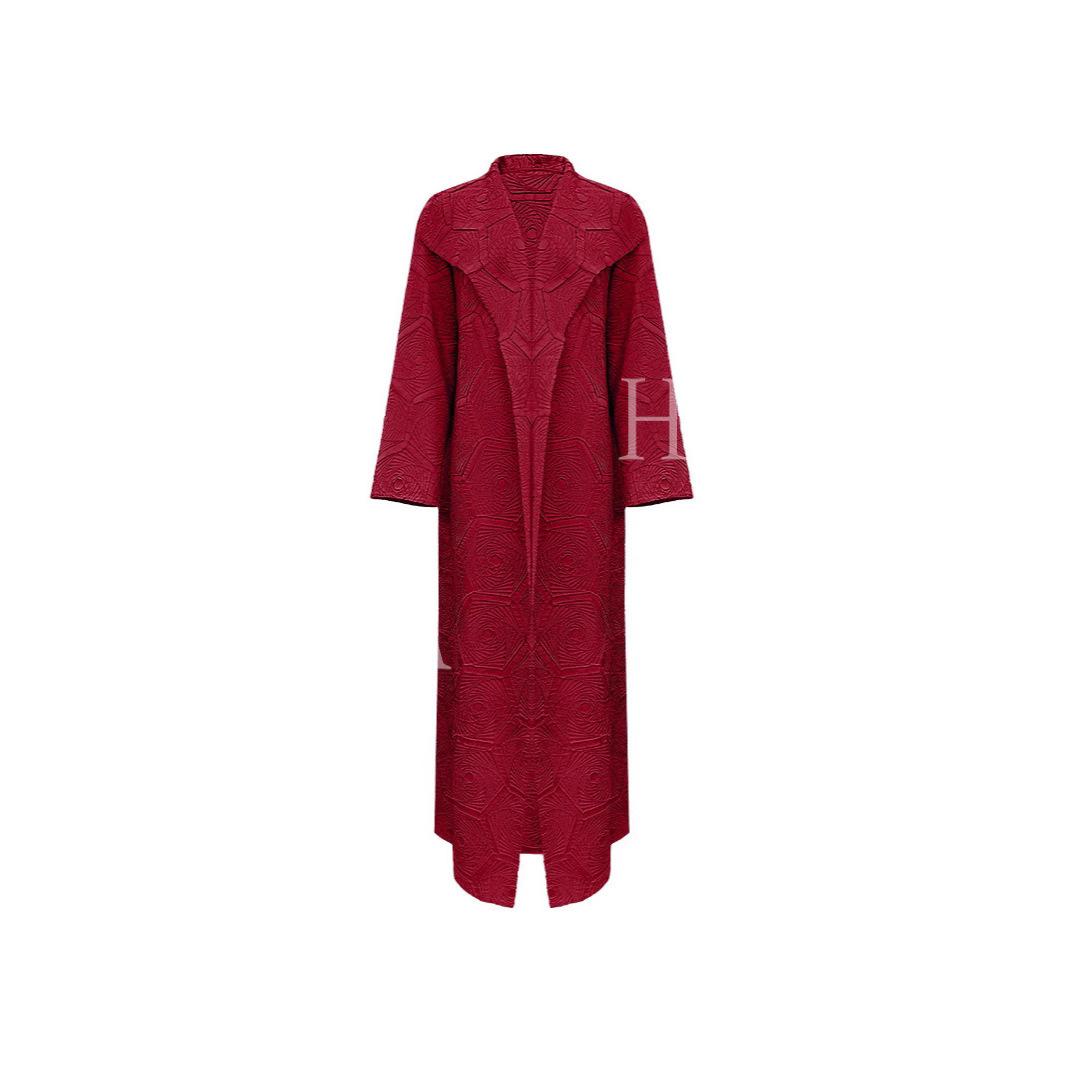 HS6592 Embroidered Pleated Cardigan Jacket - Large Size, Comfortable Mid-Length