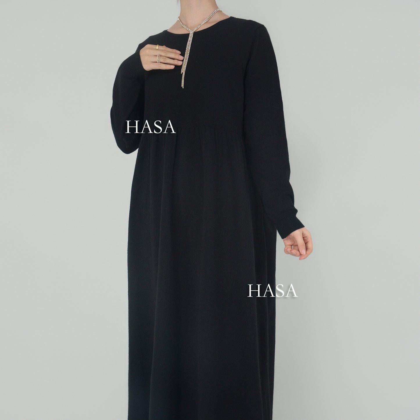 HS0116 Solid colour knitted long dress in Loose fitting waist