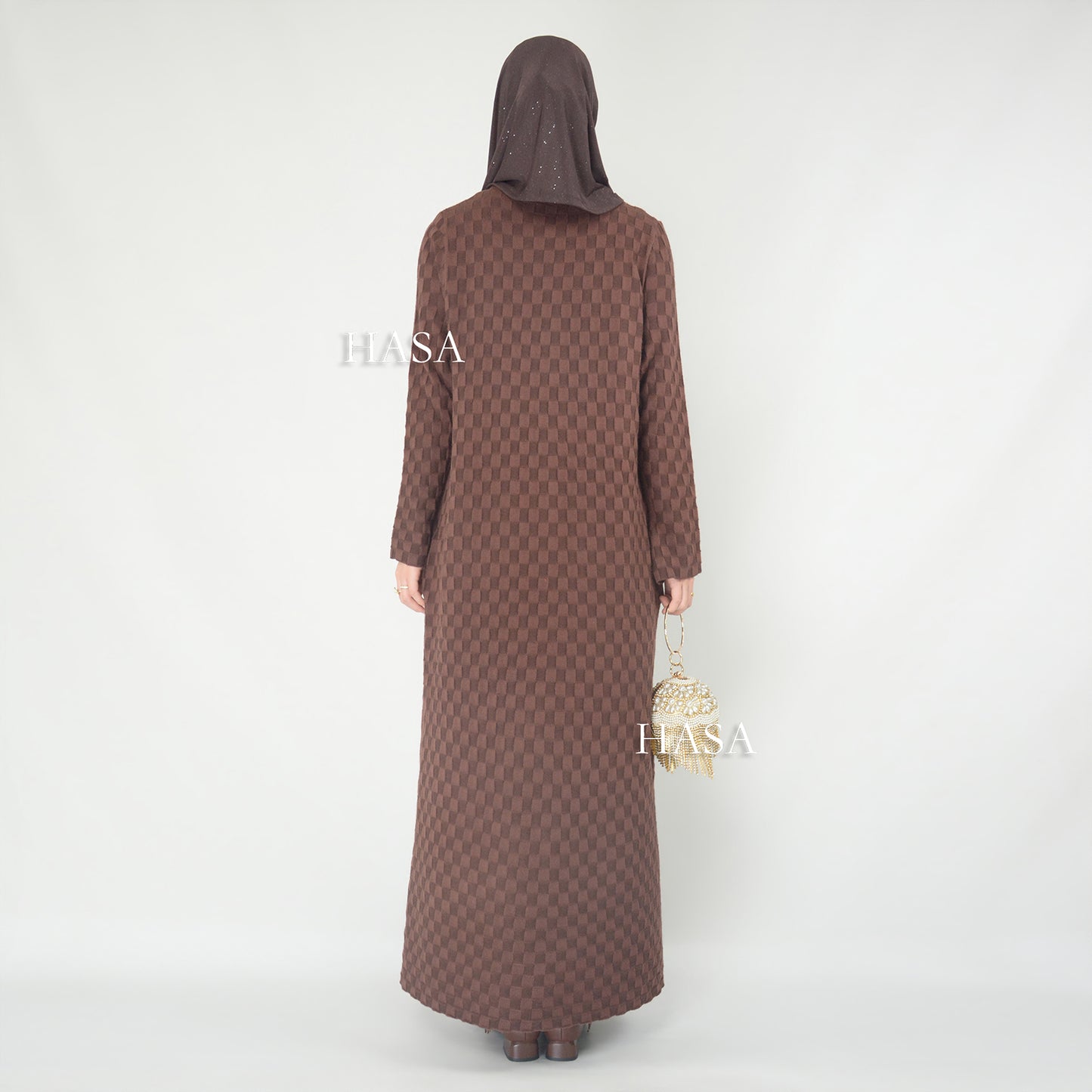 HS0128 Casual Fashion Checkered Knit Long Maxi Dress