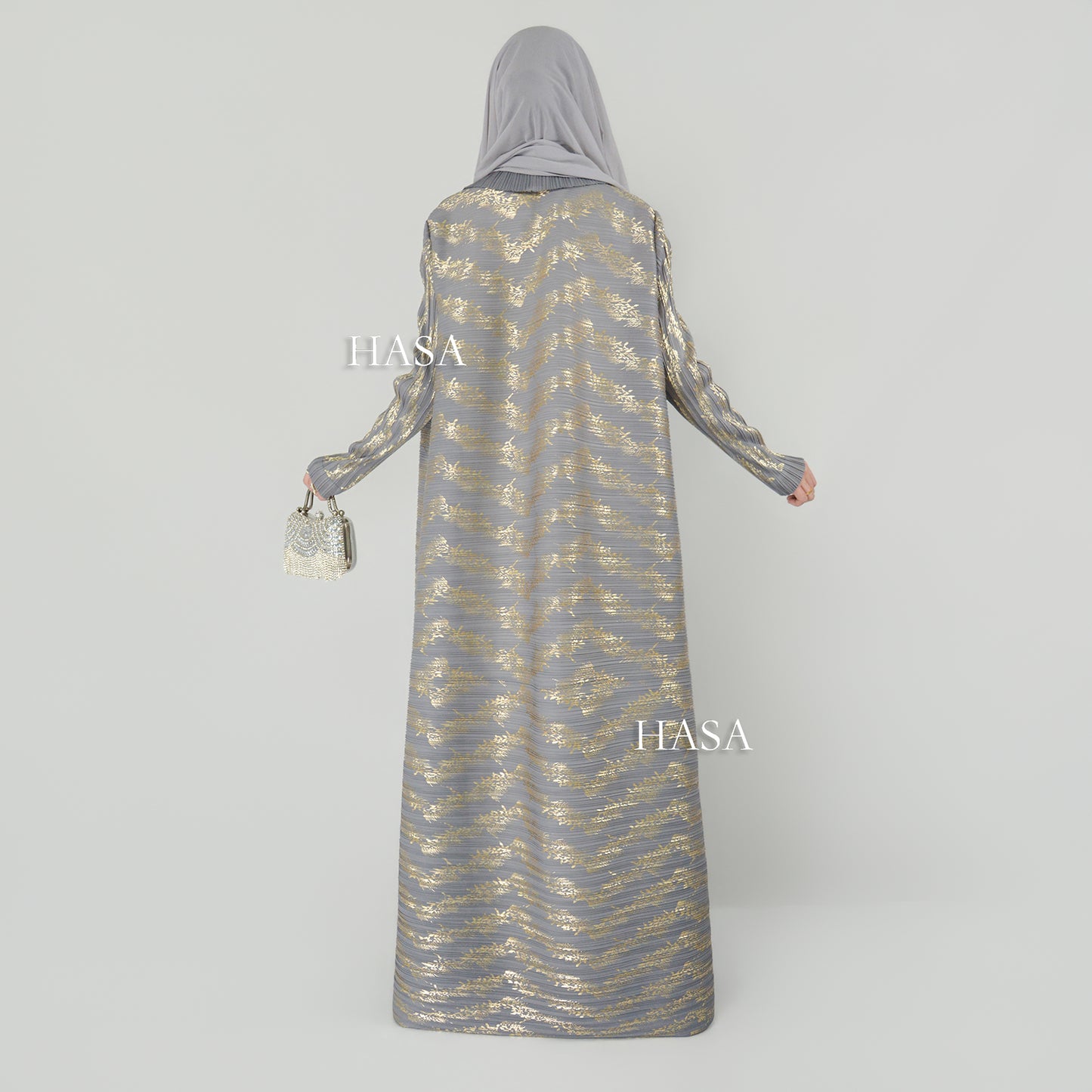 HS5838 Gold-stamped Pleated Long Cardigan with Belt