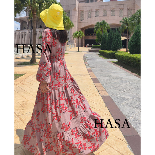 HS0819 Rayon long dress V-neck flower dress