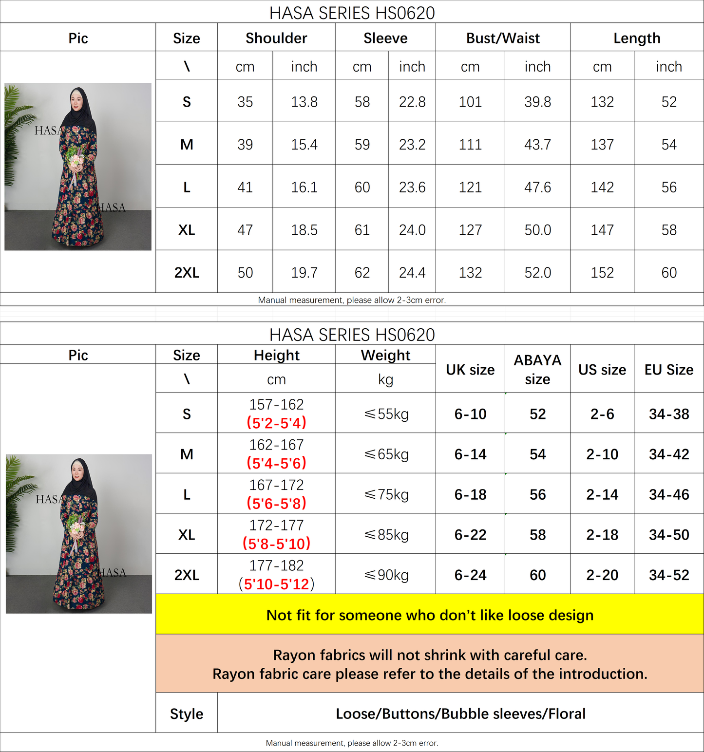 Robe d'été en rayonne avec boutons sur le devant, série HASA HS0620