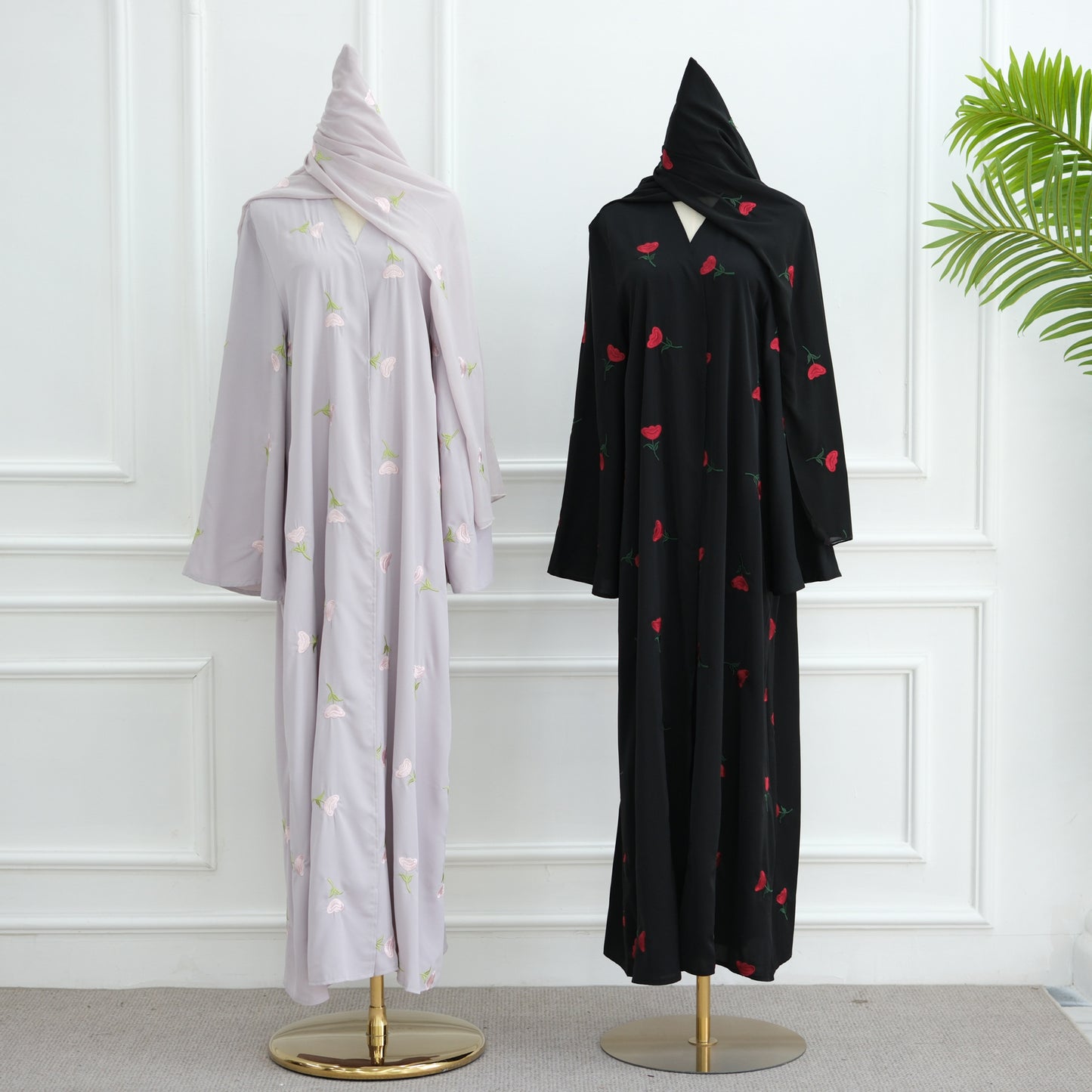 HS6631 Long cardigan with floral embroidery (headscarf optional)