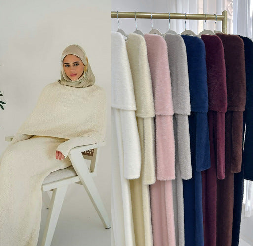 HS6604  Slim-fit Knit Sweater Two-piece Set with Shawl Design (headscarf Optional)