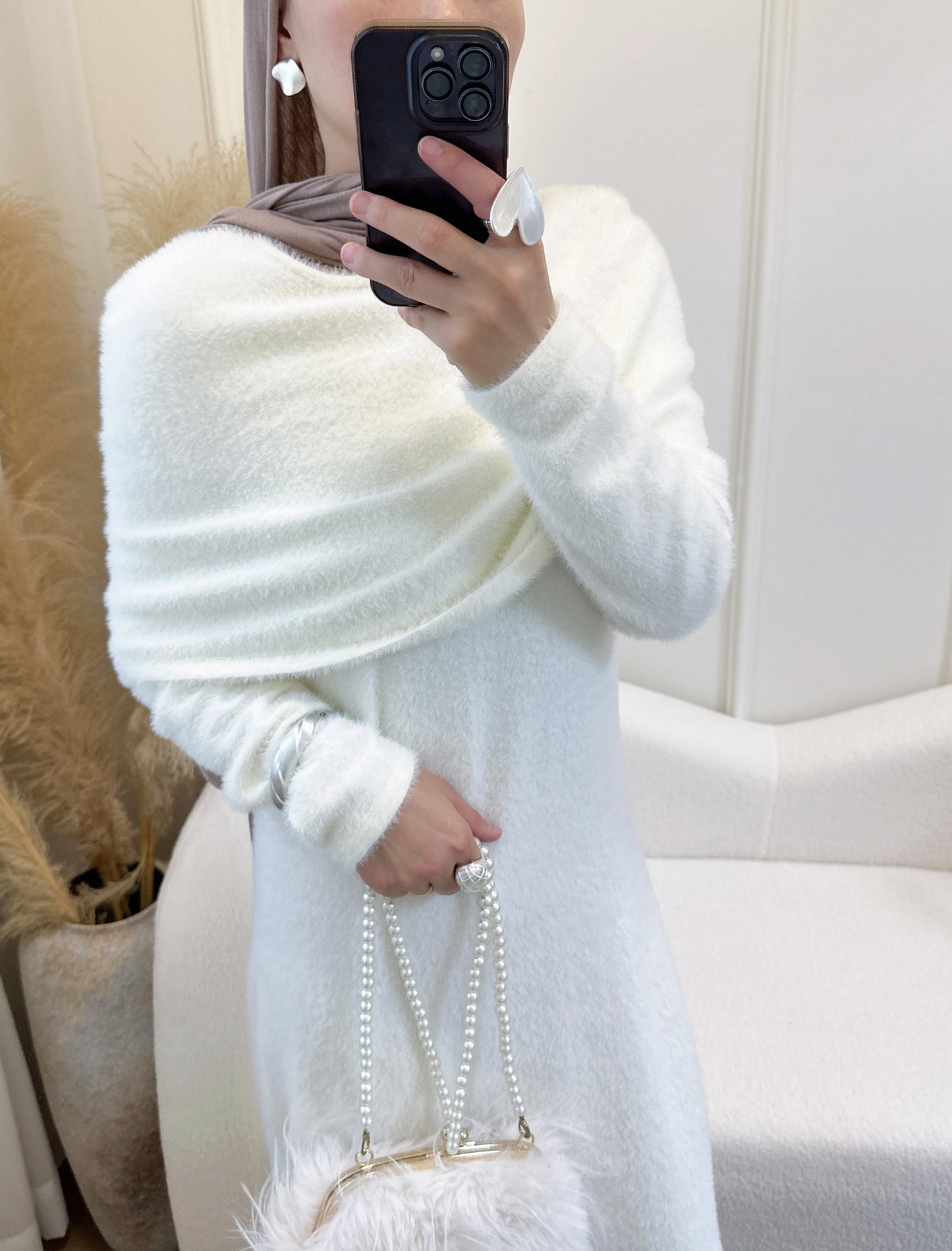 HS6604  Slim-fit Knit Sweater Two-piece Set with Shawl Design (headscarf Optional)