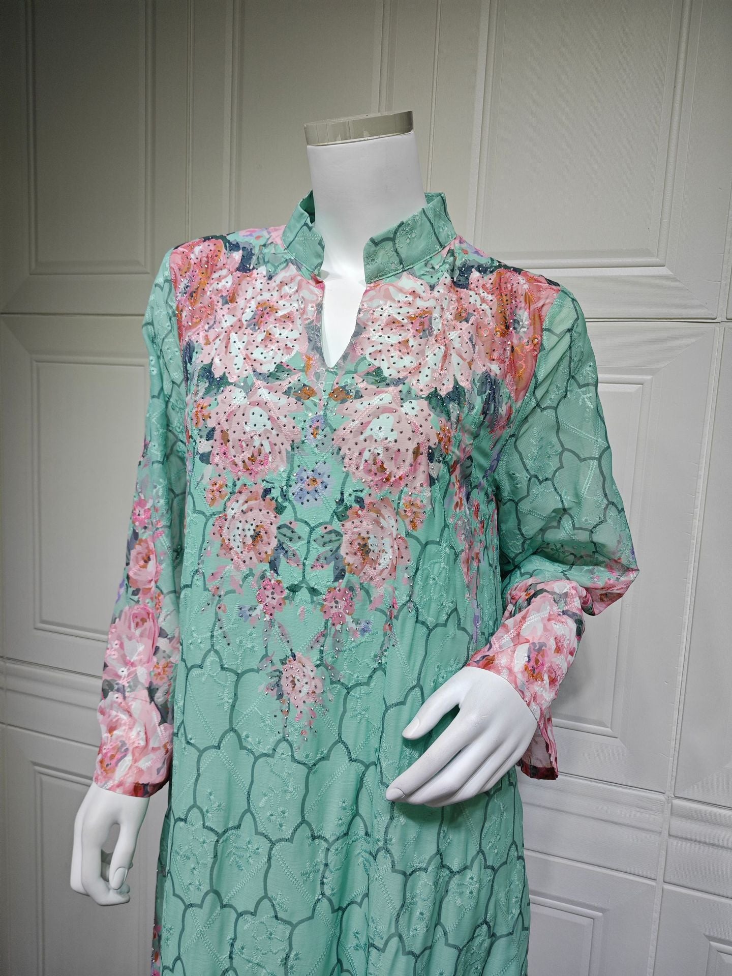 HS6636 Floral Print Embroidered Long Dress