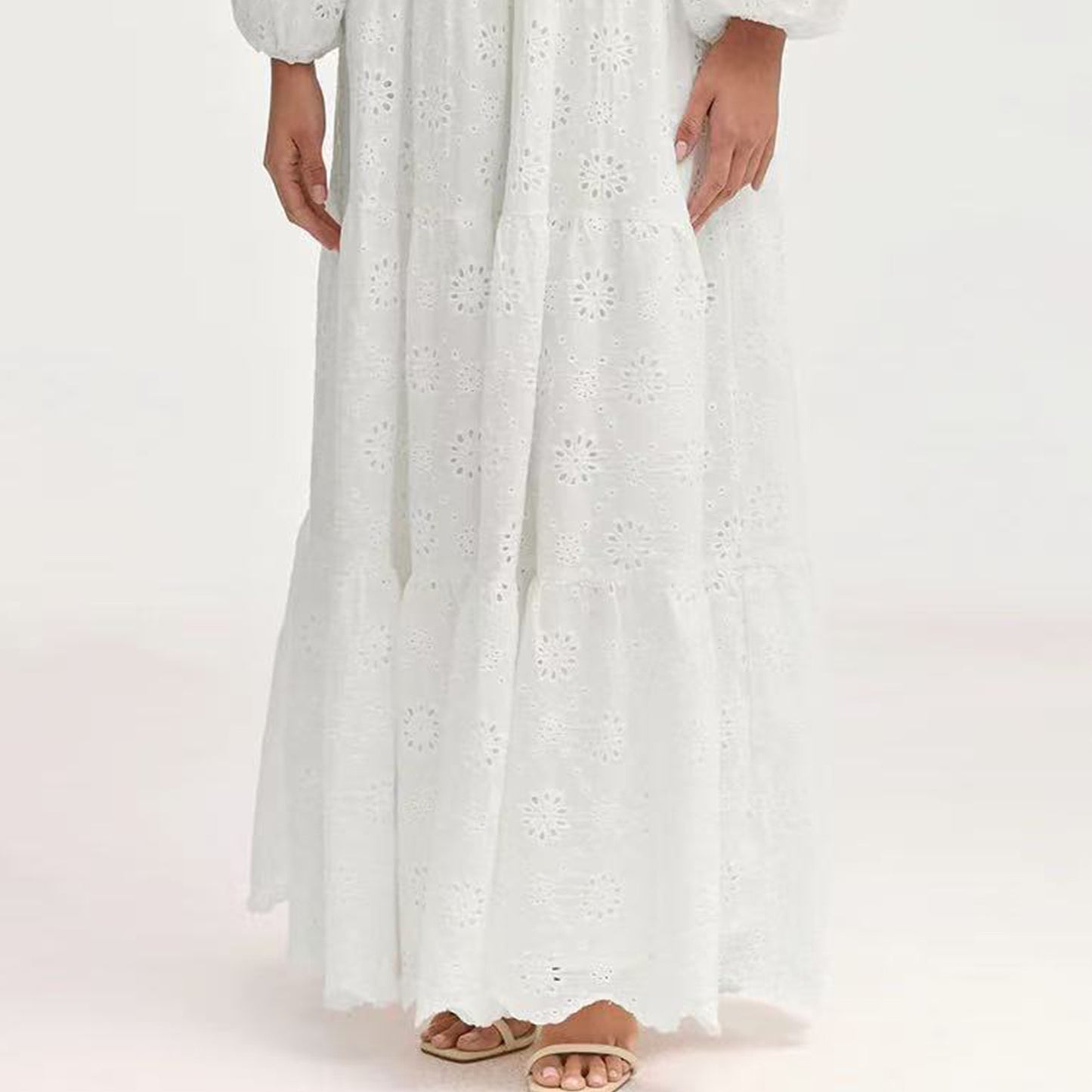 HS6630 Cotton embroidered flower long dress