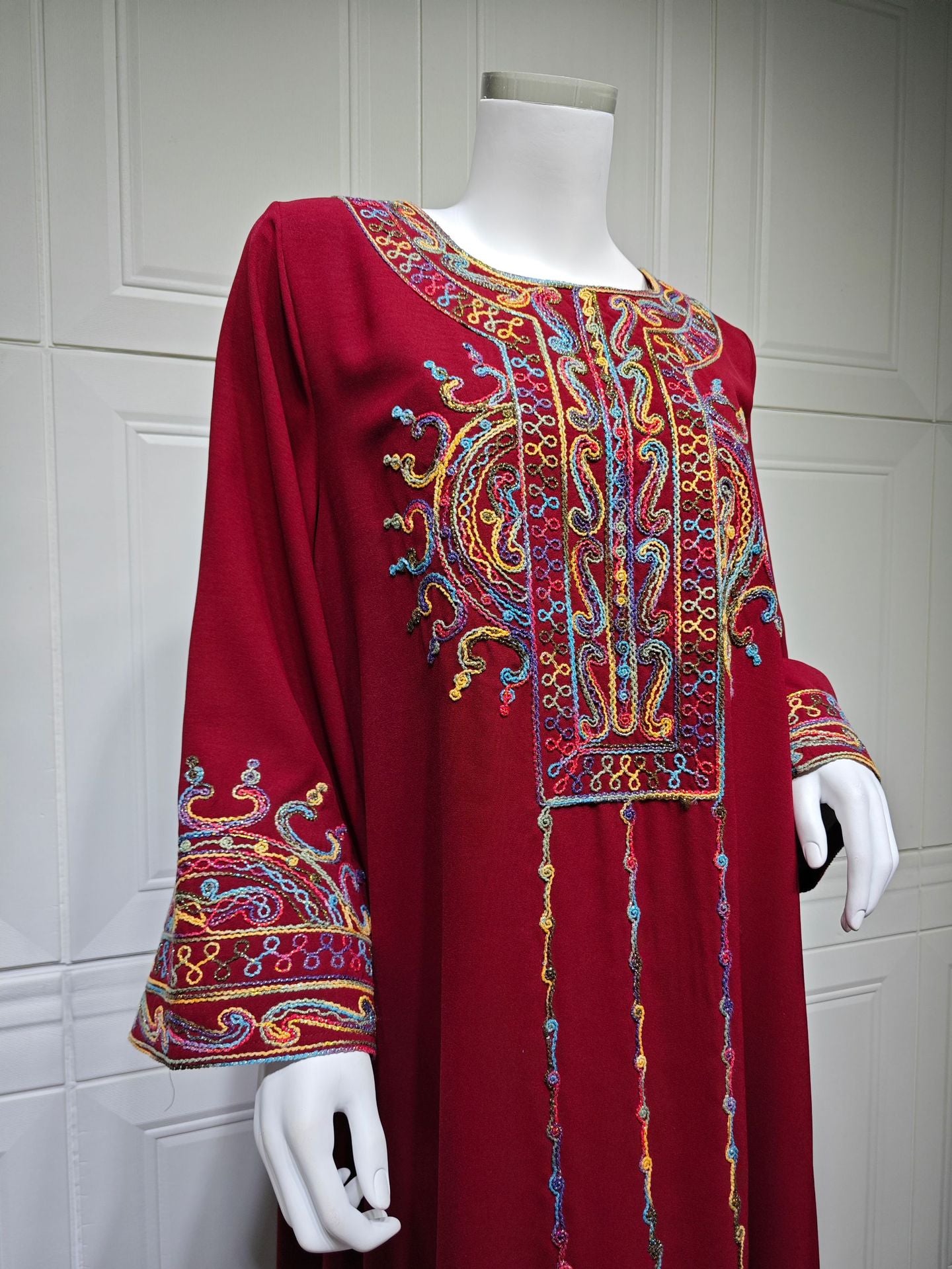 HS6666 Embroidered long wide-sleeved dress | Comfortable fit, easy to wear