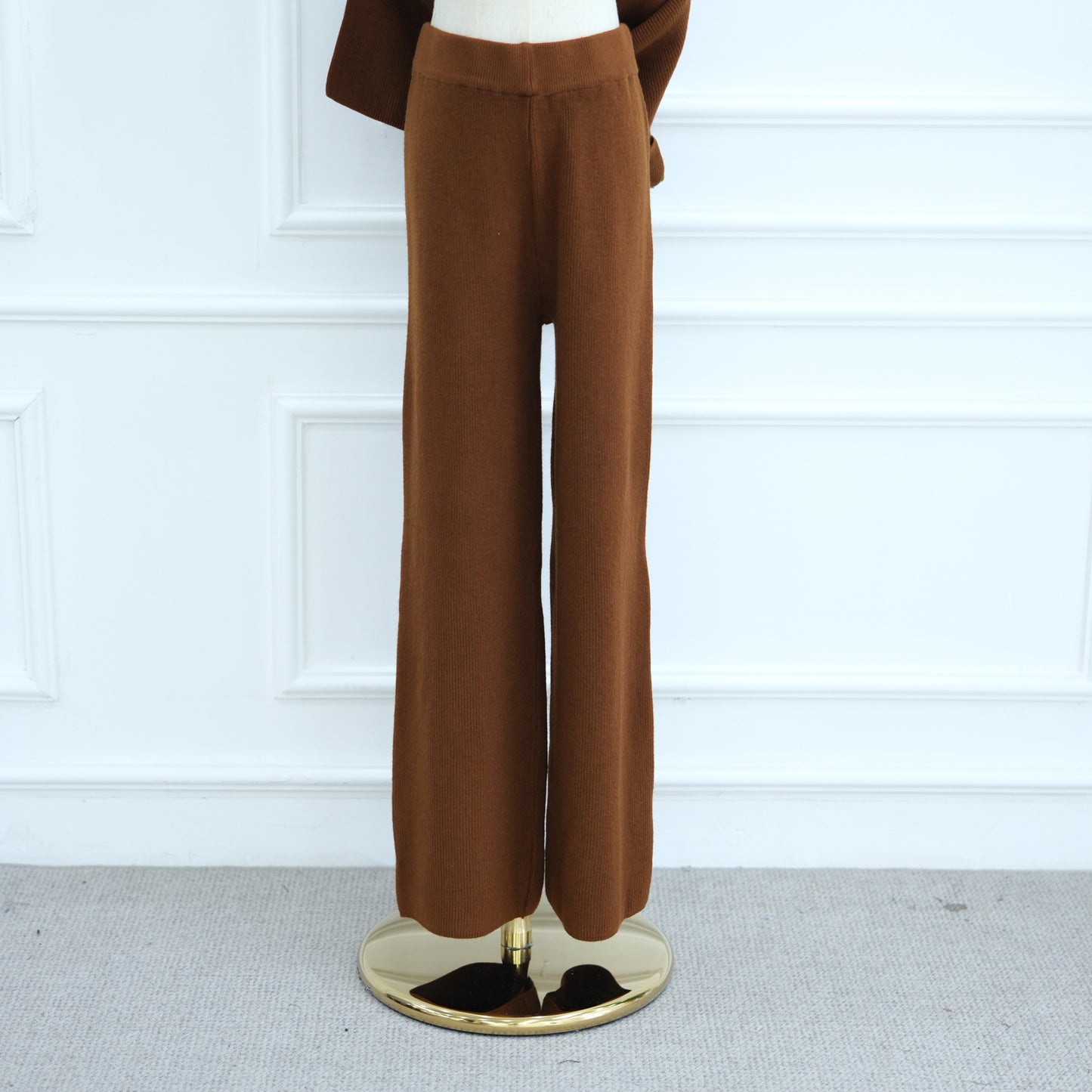 HS6599 Autumn and Winter Thickened Knitted Suit Solid Color Two-piece Suit (excluding Headscarf) Top + Trousers