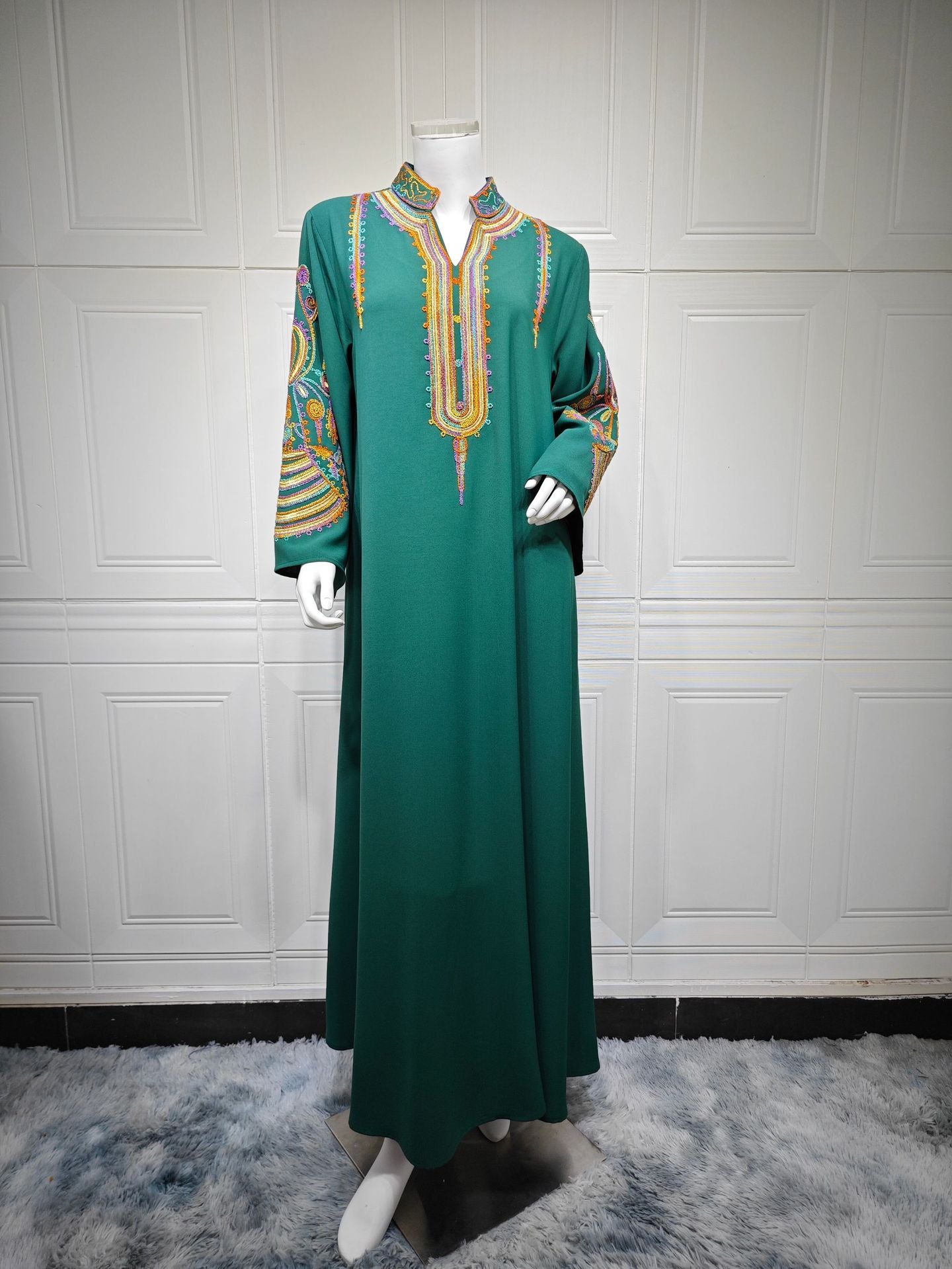 HS6661 Rope Embroidery Pullover Robe Dress, Long Sleeves, Loose Fit.