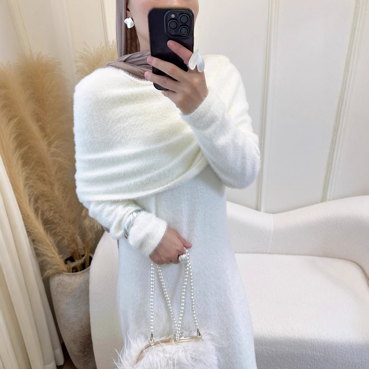 HS6604  Slim-fit Knit Sweater Two-piece Set with Shawl Design (headscarf Optional)