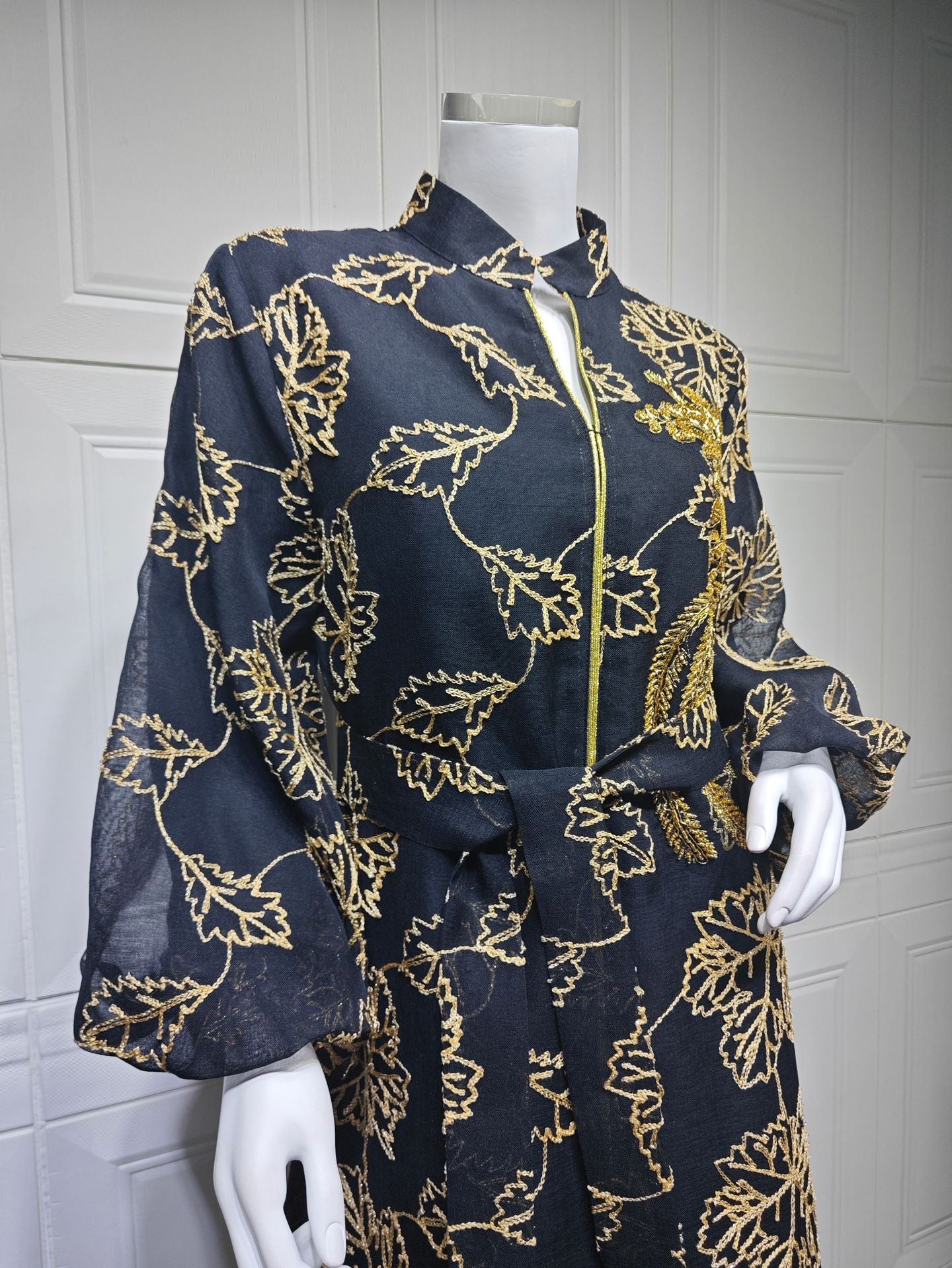 HS6651  Floral Print Long Dress, Elegant Stand-up Collar Evening Gown