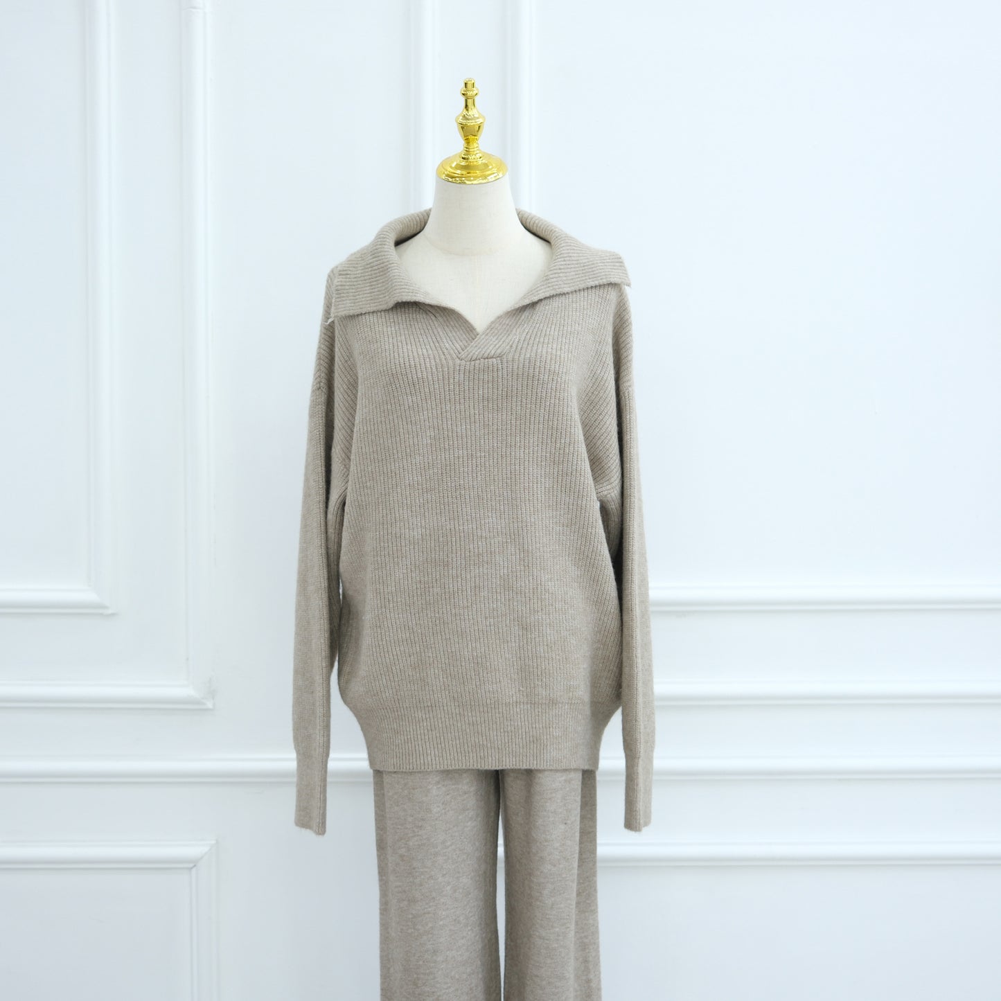 HS6594 Autumn and Winter Thickened Knitted Suit | Simple Solid Color Two-piece Suit