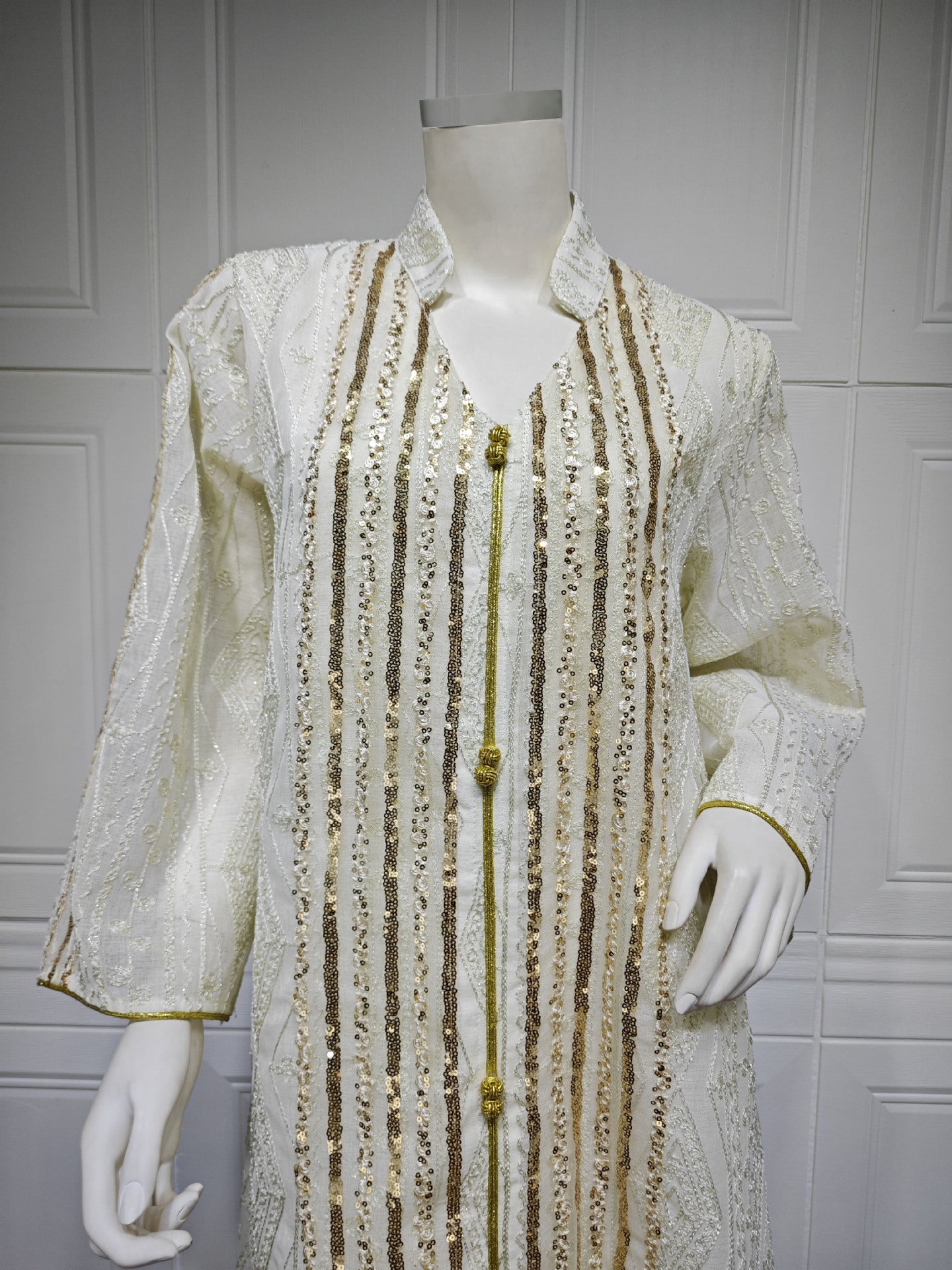 HS6662 Mesh embroidery sequin patchwork long-sleeved dress, loose robe style