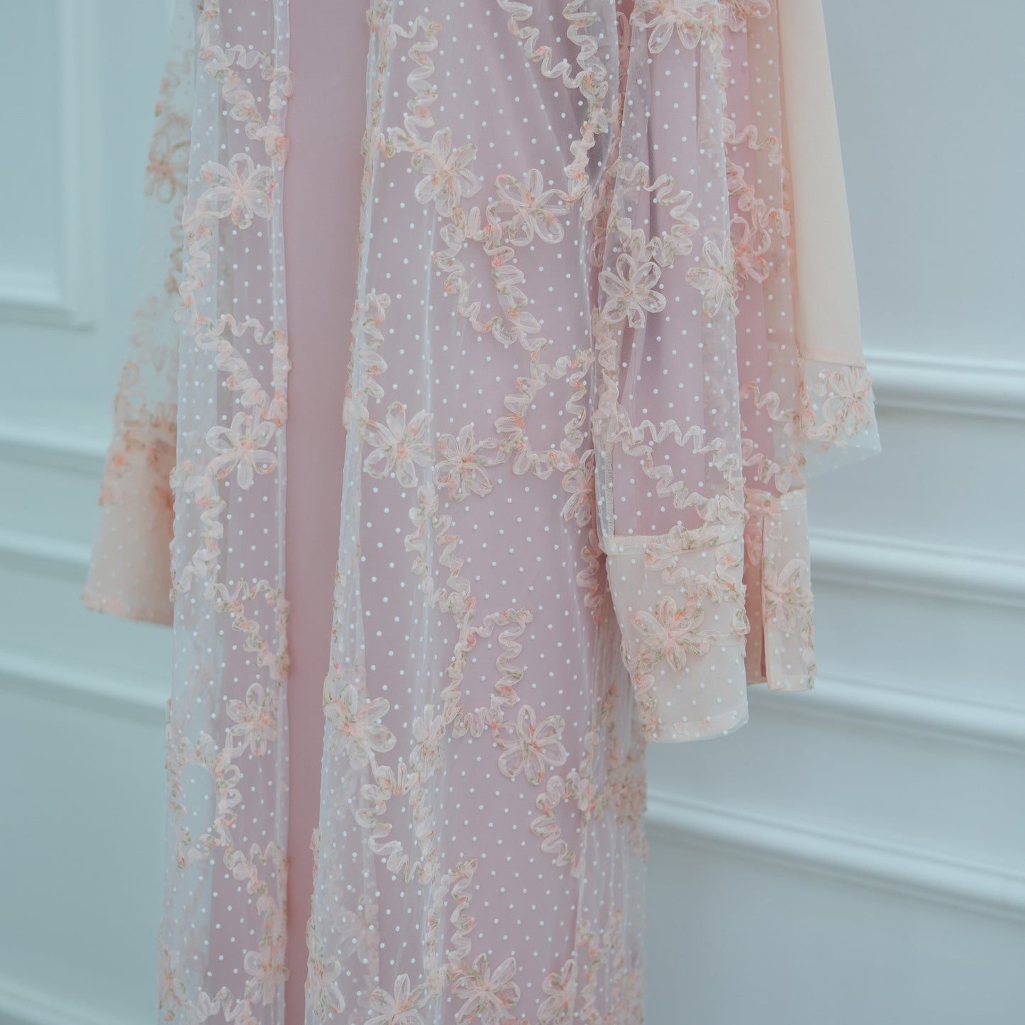 HS6622 3D flower mesh cardigan (optional headscarf and inner layer)