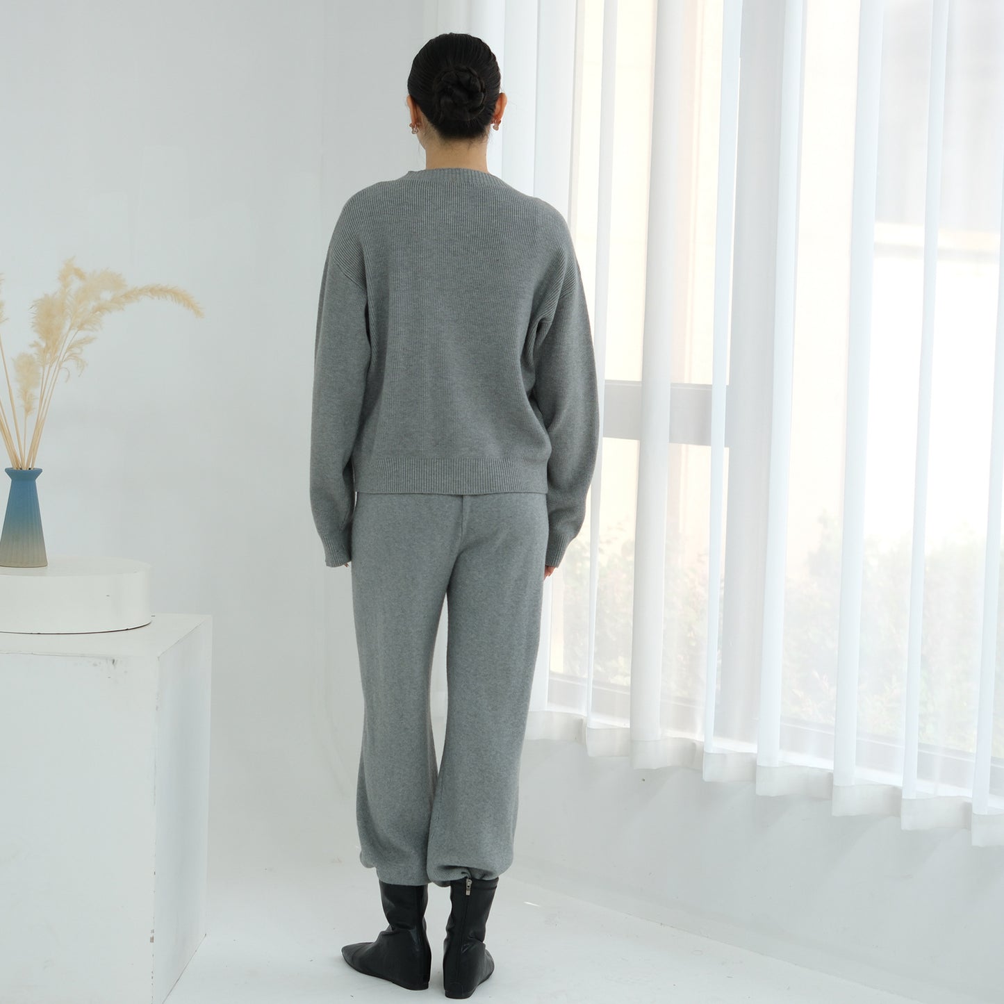 HS6595 Autumn and Winter Thickened Knitted Suit (Not Including Headscarf) | Simple Solid Color Two-Piece Suit