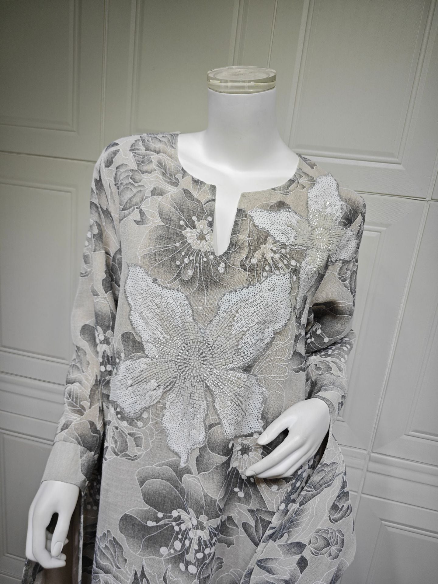 HS6639 Floral Appliqué Embroidered Long Dress