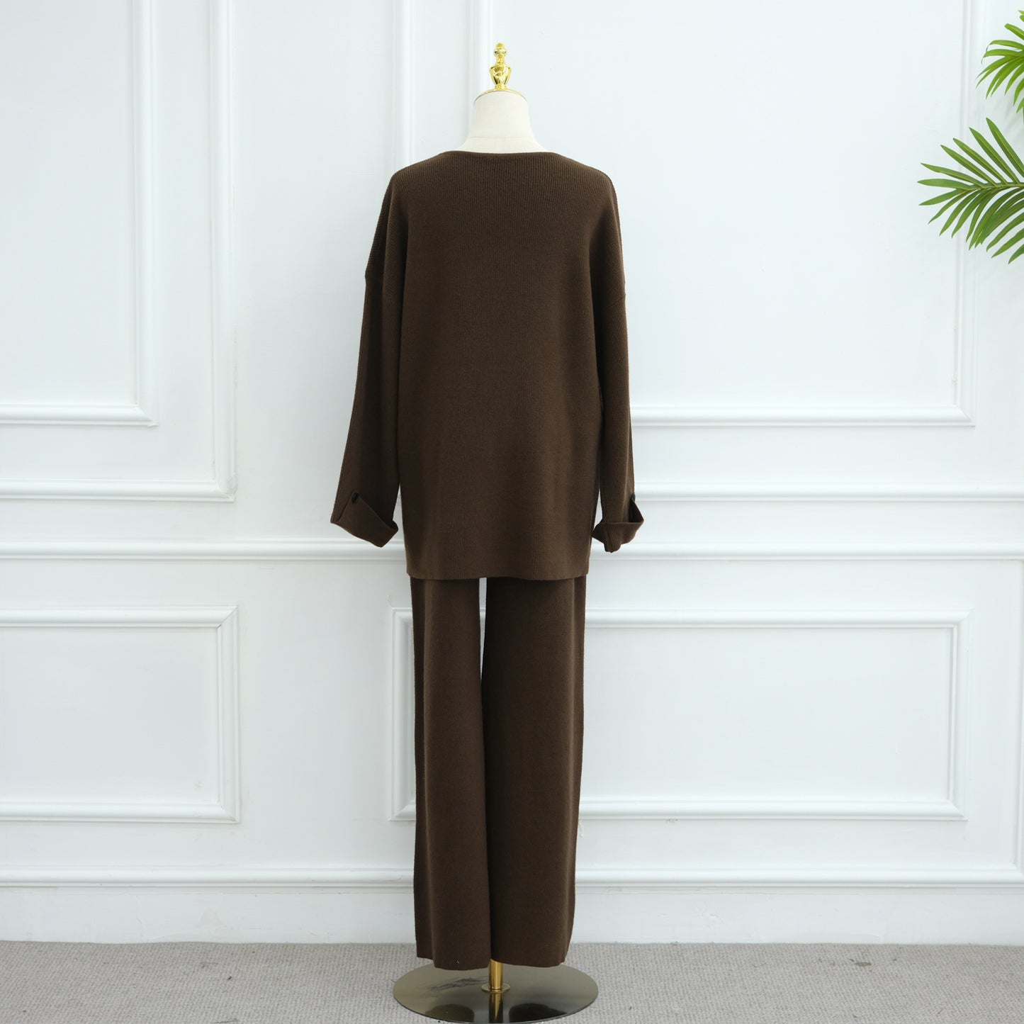 HS6600 Autumn and winter thickened knitted suit solid color two-piece suit (headscarf not included) cuff button design