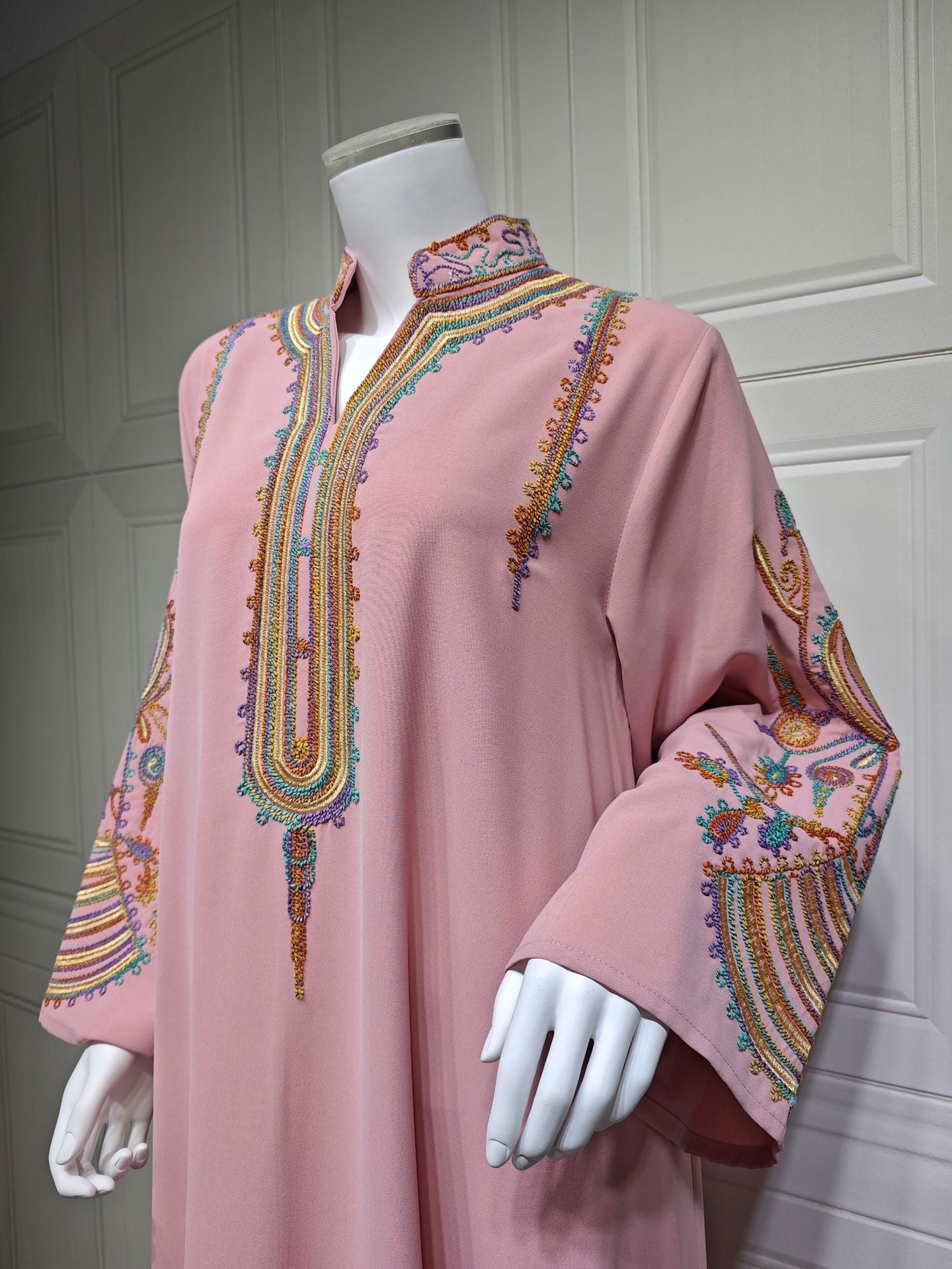 HS6661 Rope Embroidery Pullover Robe Dress, Long Sleeves, Loose Fit.