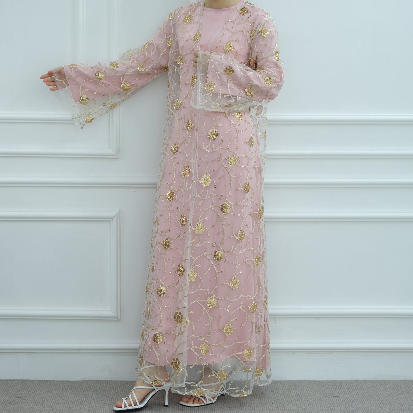 HS6627 Gold hook flower embroidered cardigan (with optional inner wear)