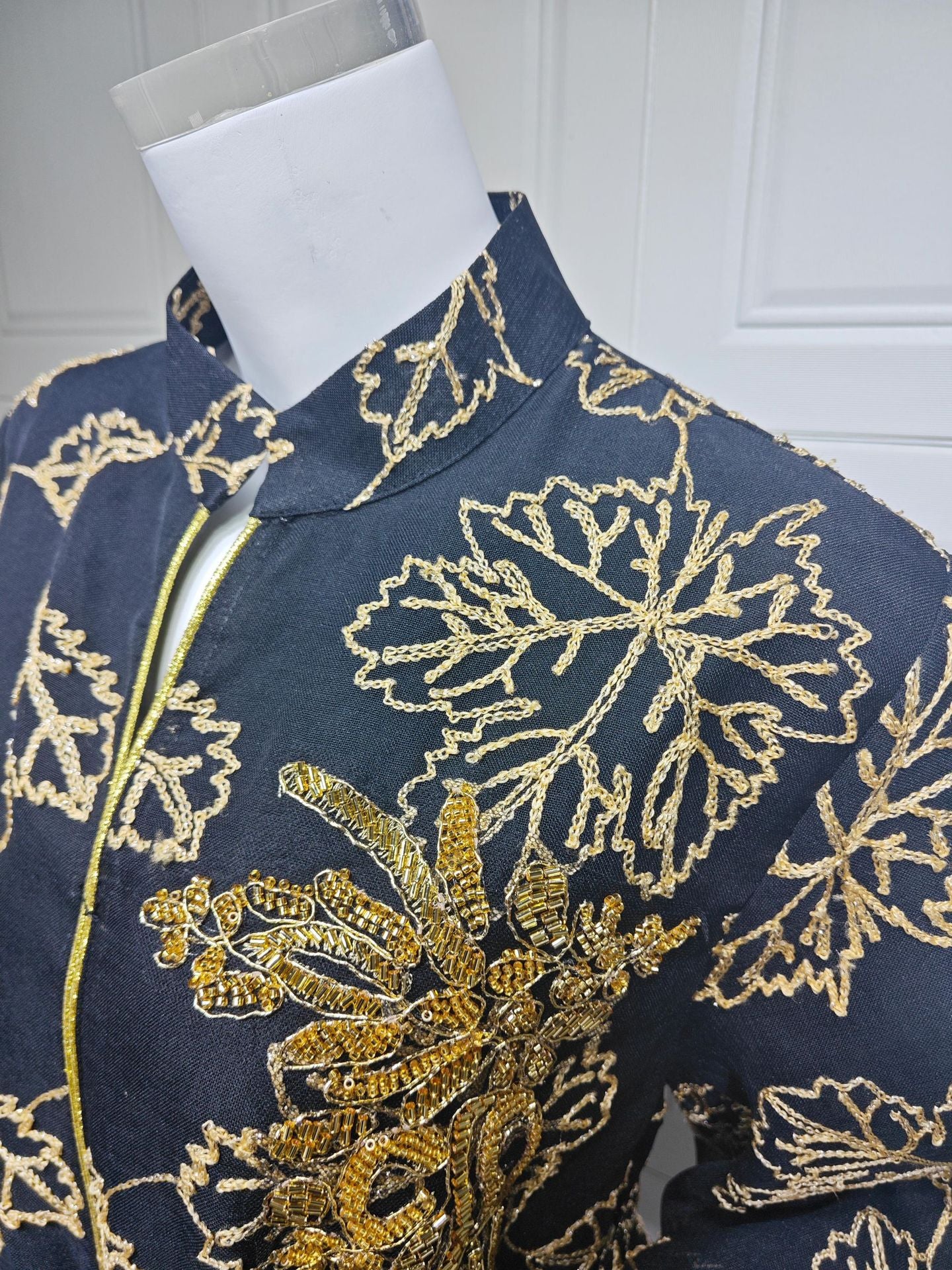 HS6651  Floral Print Long Dress, Elegant Stand-up Collar Evening Gown