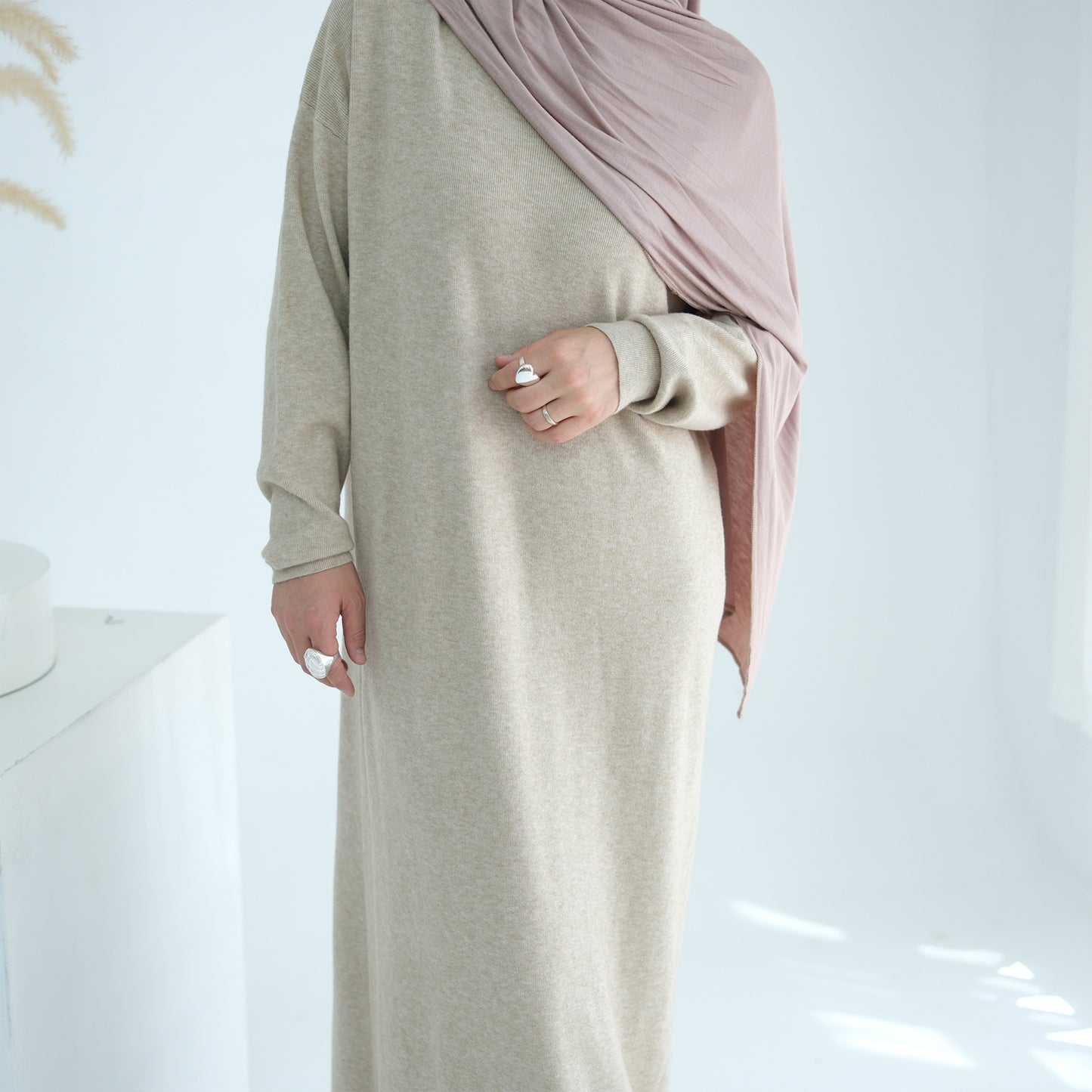HS6598 Autumn and Winter Knitted Dress, Long Solid Color (headscarf Not Included)