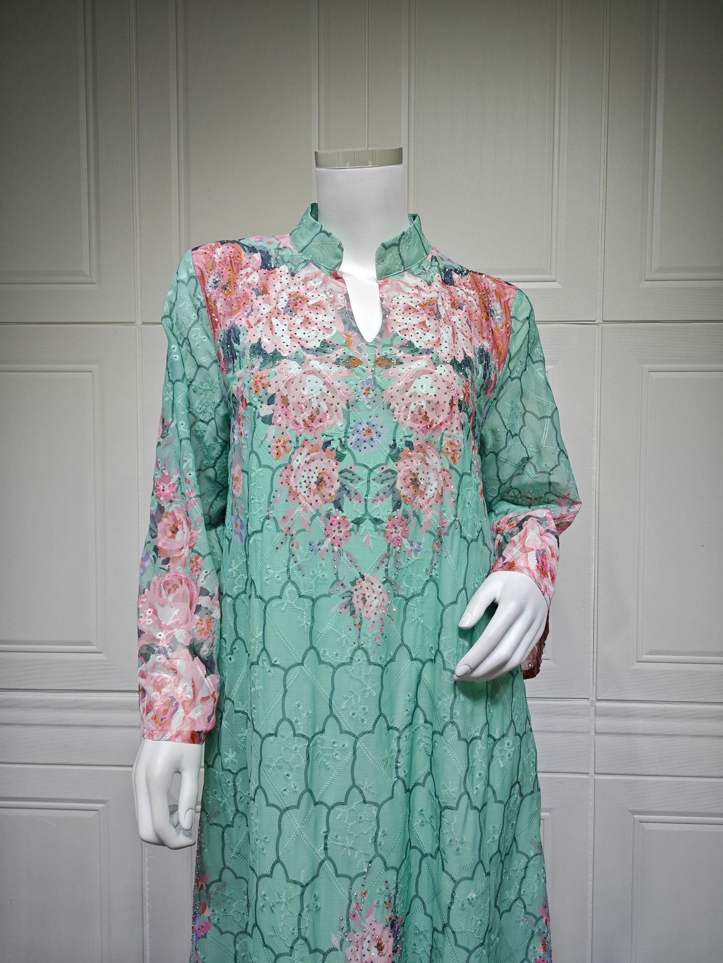 HS6636 Floral Print Embroidered Long Dress