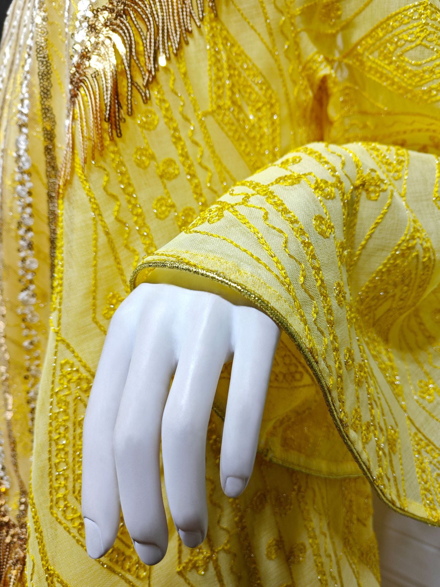 HS6648 A long robe with mesh sequins and embroidered details; an elegant and sophisticated dress.