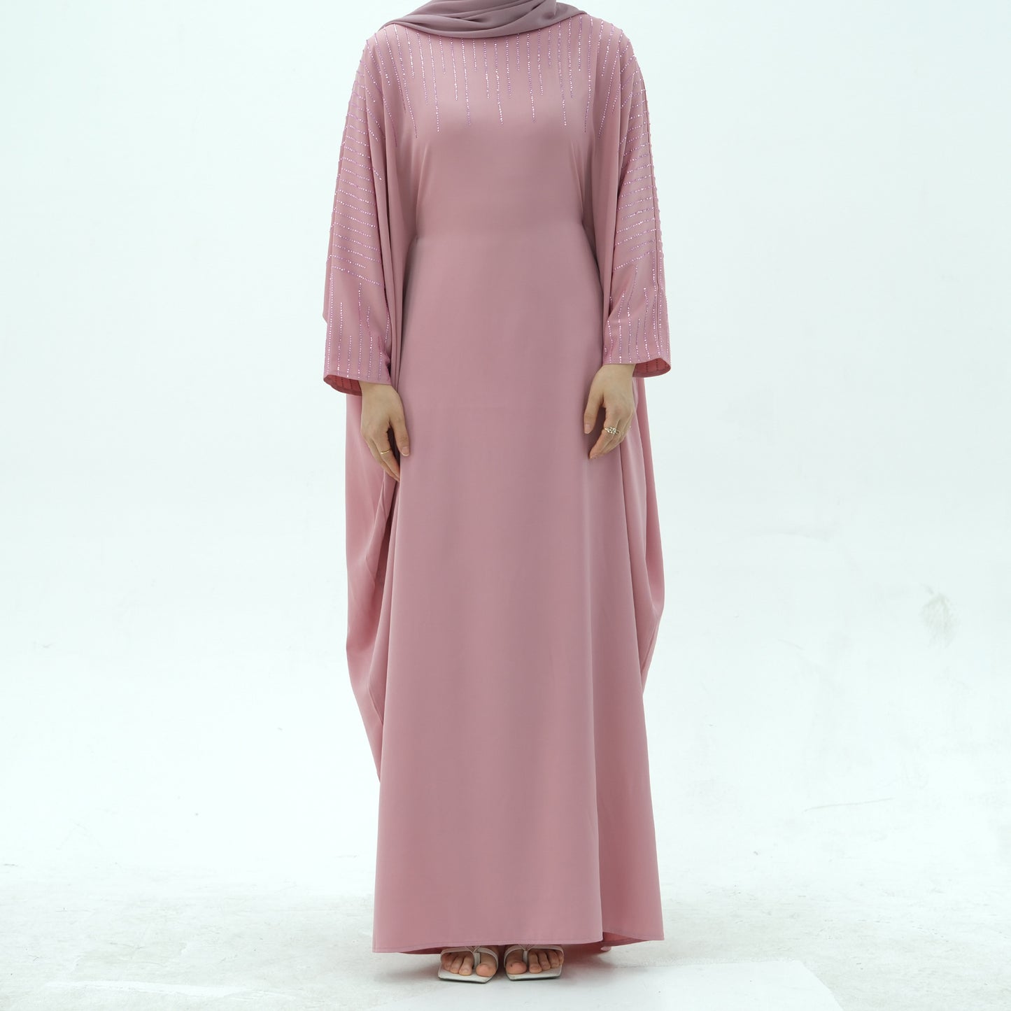 HS6610 Rhinestone-embellished long Abaya dress (headscarf not included)