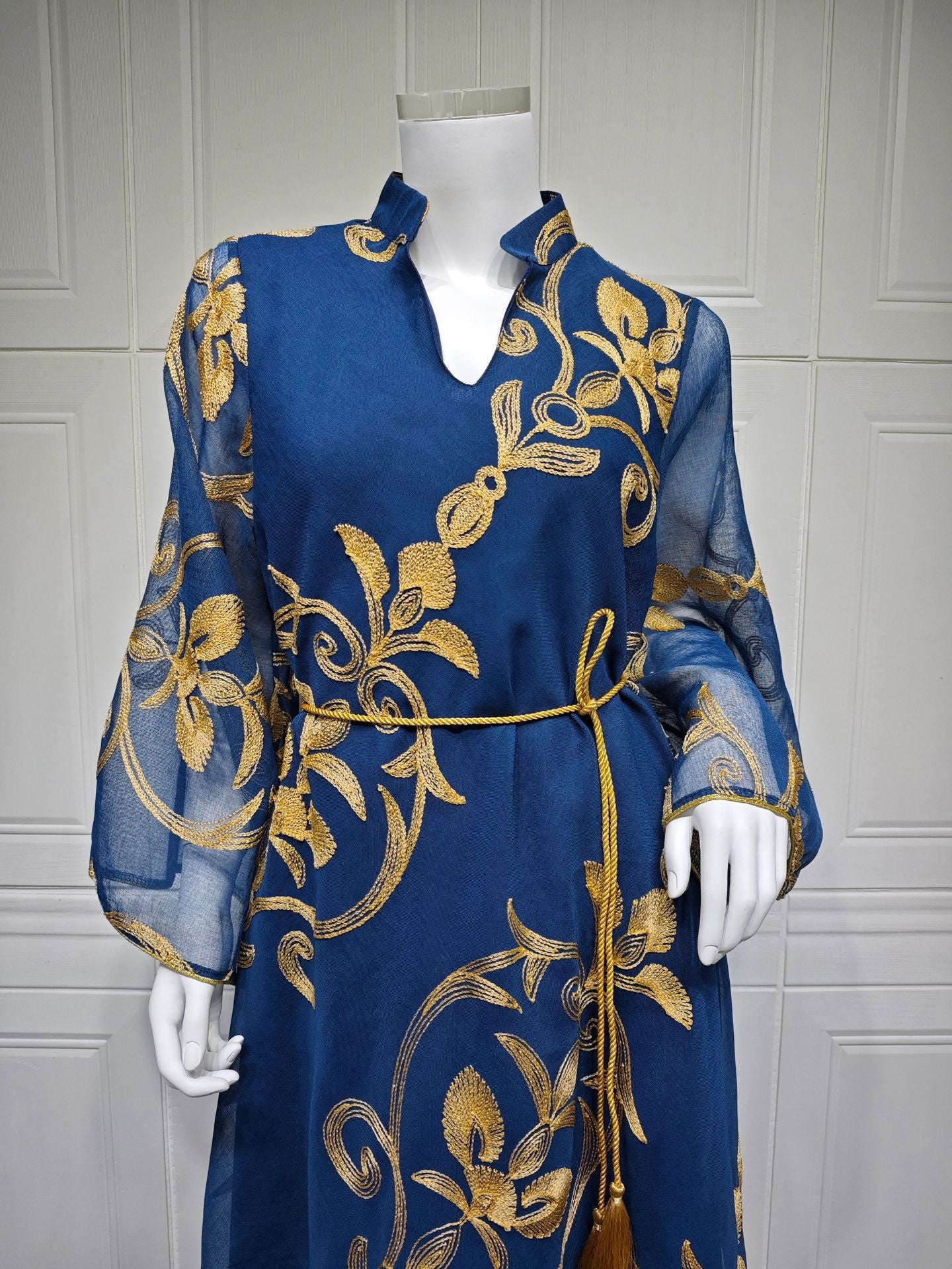 HS6650 Mesh Embroidered Maxi Dress - Elegant and Stylish